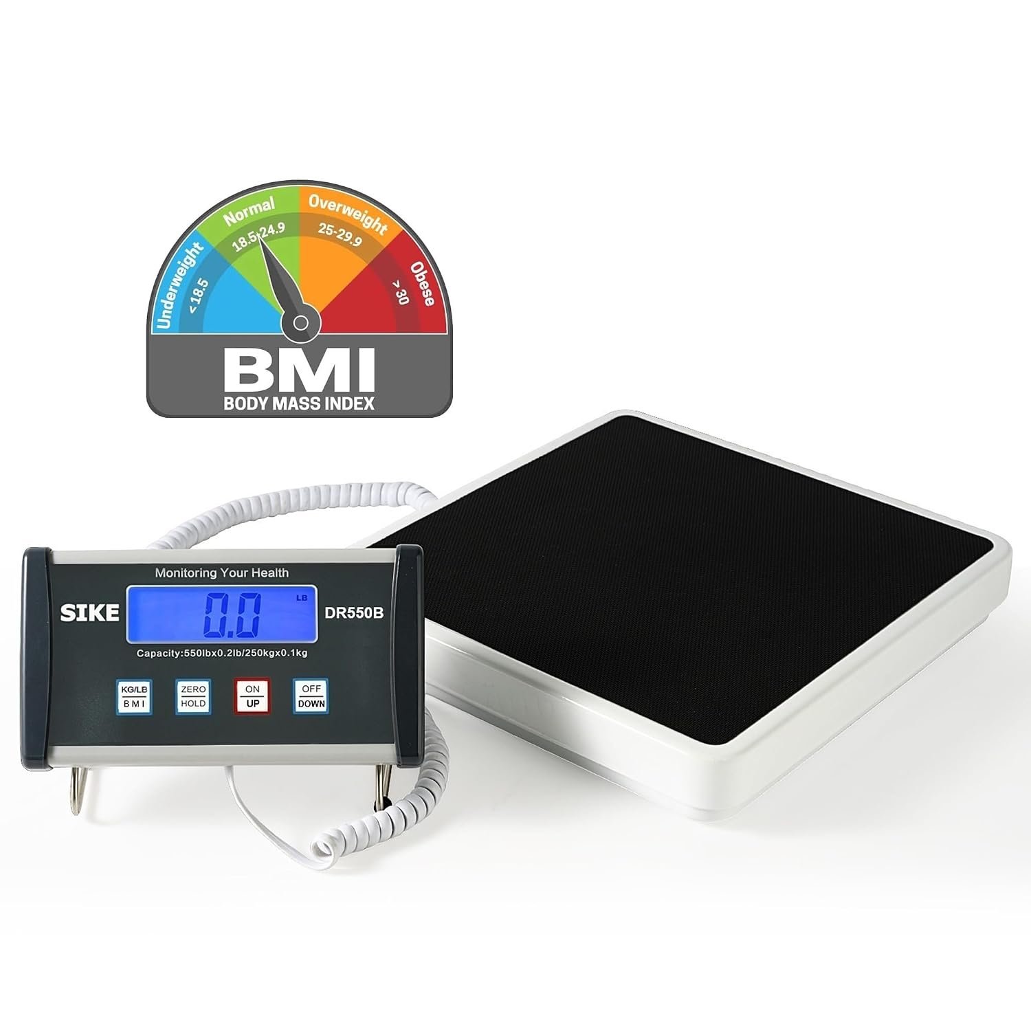 SIKE Digital Physician BMI Scale, Medical Floor Scale for Body Weight, 550 lb Limit Professional Weight Scale, Portable Easy to Read Digital Display, Heavy Duty, 12.5″ x 12″ Platform