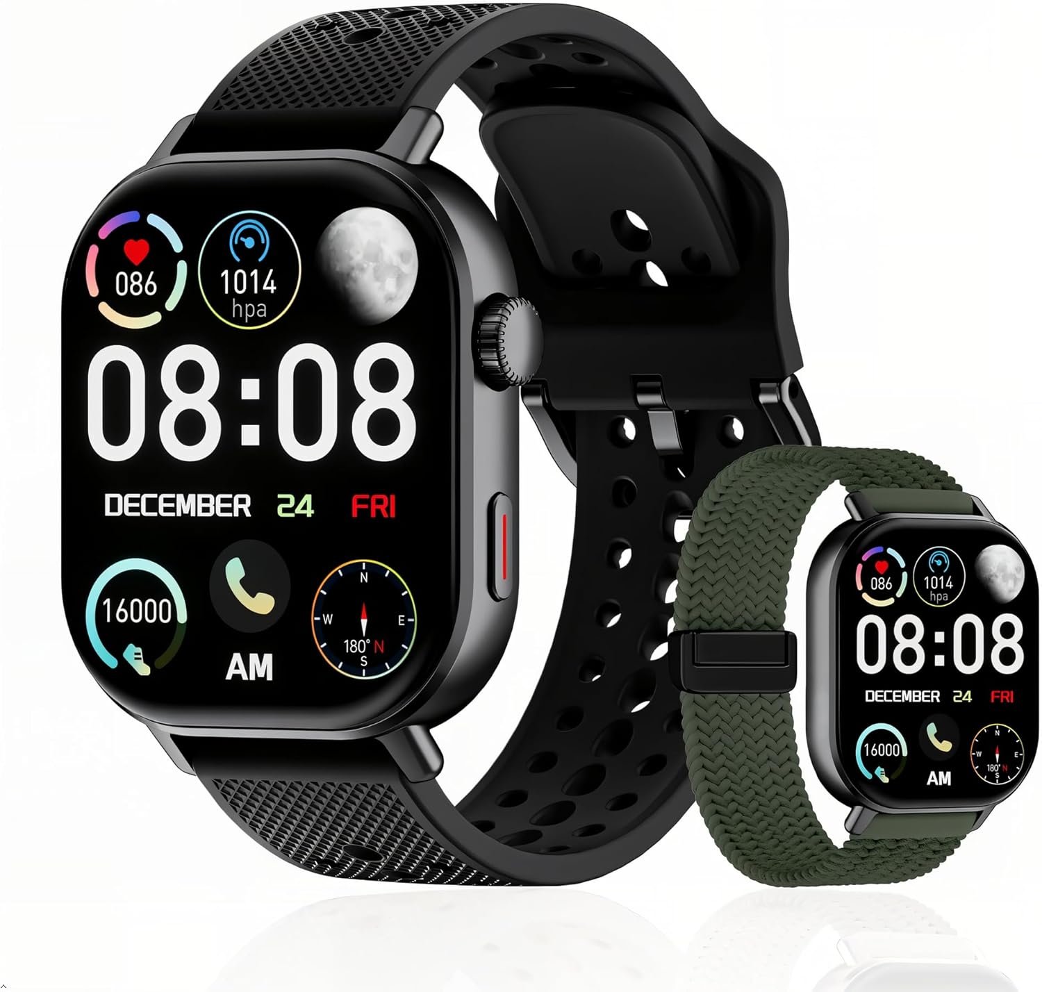 2026 Distance & Pace GPS Running Watch for Runners – Call & Text, AMOLED Large Screen, 50m Waterproof Swimming, Calorie & Step Counter, 2 Bands, Long Battery, for Seniors Men Women (Black)