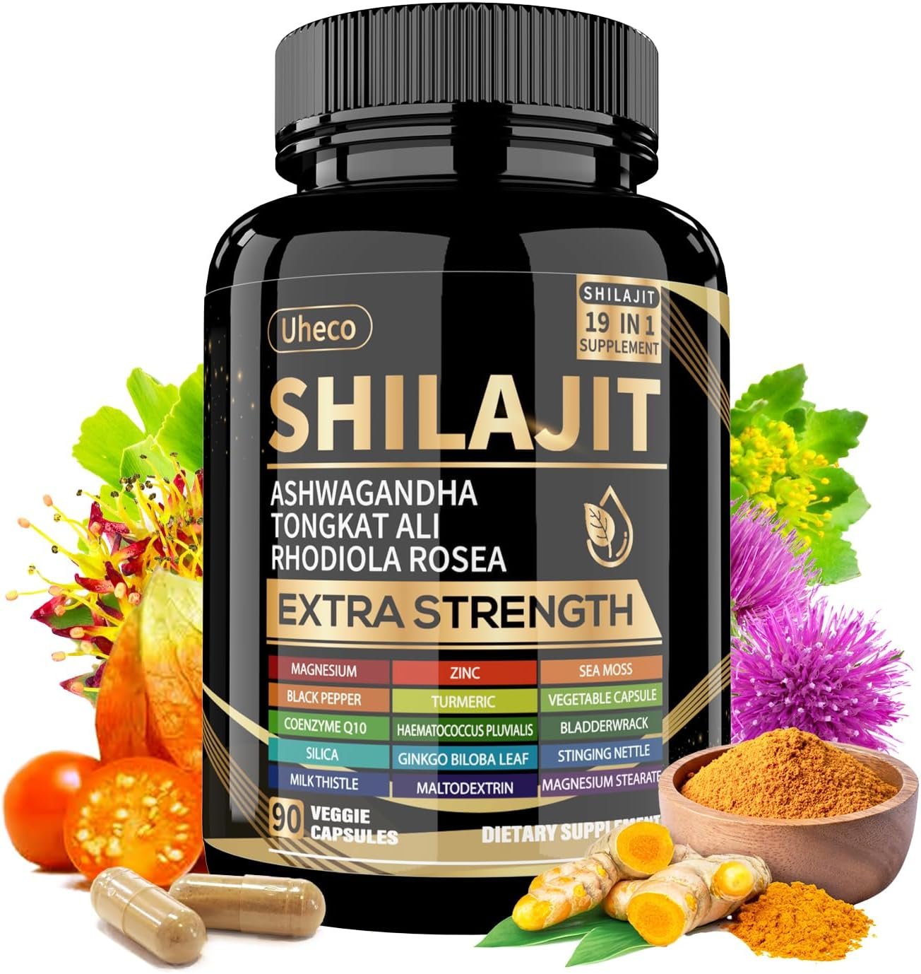 19-in-1 Shilajit Capsules for Men & Women, 90 Count | Energy Boost & Immune Support, 85+ Trace Minerals, 60% Fulvic Acid, Gluten Free, Non-GMO, Vegan, Natural Mineral Supplement