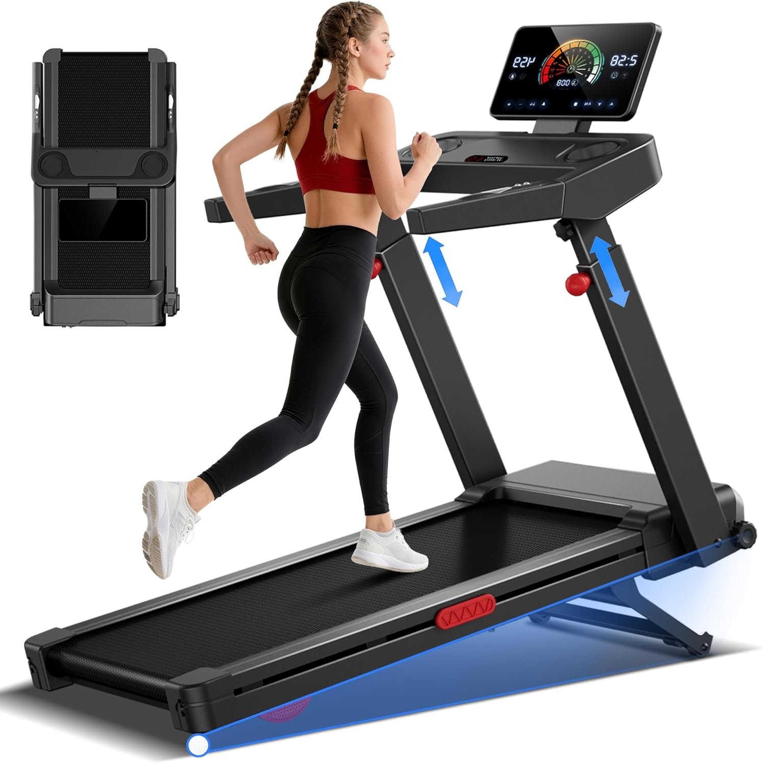 LONTEK Treadmill with Auto/Manual 20% Incline, Treadmills for Home, Portable Treadmill with 400lb Capacity, 3.5HP Quiet Running Machine with Adjustable Handle Height, 42.5″× 16.2″ Widen Running Area
