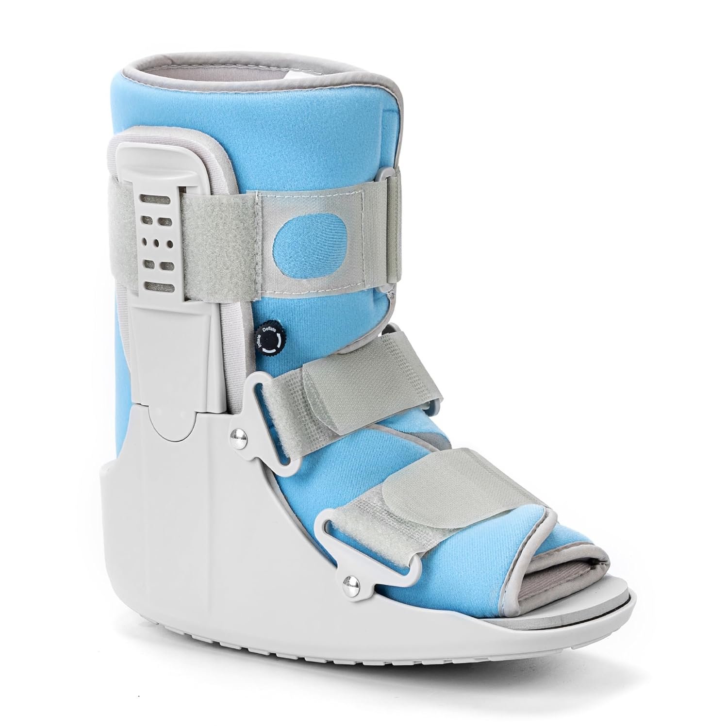 Jewlri Walking Boot for Broken Foot, Air Cam Walker Boot for Foot Injury Adjustable Fracture Support for Sprained Ankle, Grey Shell with Light Blue Lining for Women Large