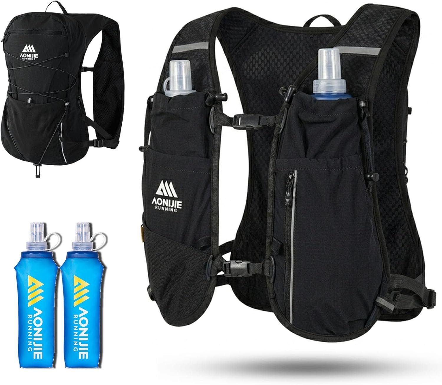 AONIJIE 12L Running Hydration Vest for Men & Women, Hydration Backpack with 2 Pcs 500ml Soft Flask Water Bottle, Lightweight Breathable Pack for Hiking, Climbing, Marathon & Cycling