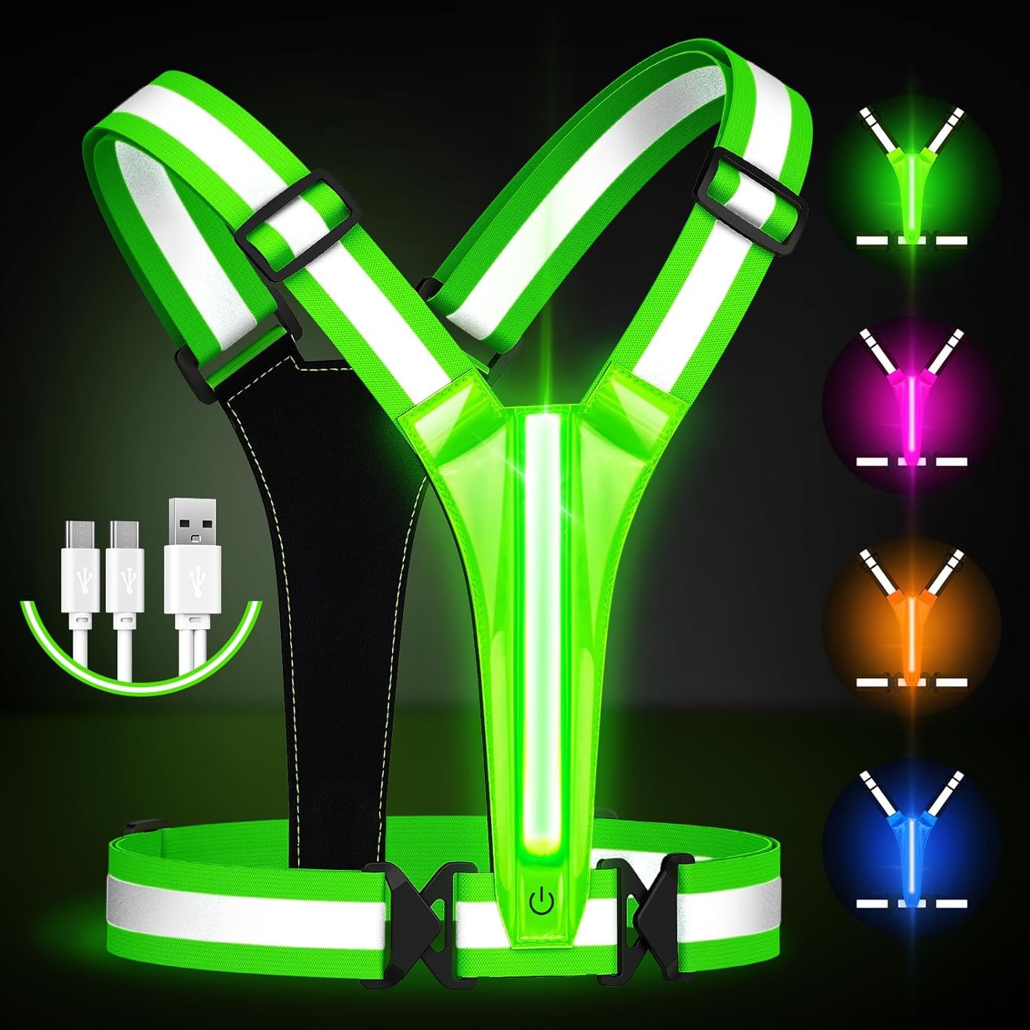 Fokia Kunbio LED Reflective Running Vest Gear,Light Up Vest Runners Night Walking USB Rechargeable,Up to 11hrs Light with Adjustable Waist/Shoulder for Women Men Kids