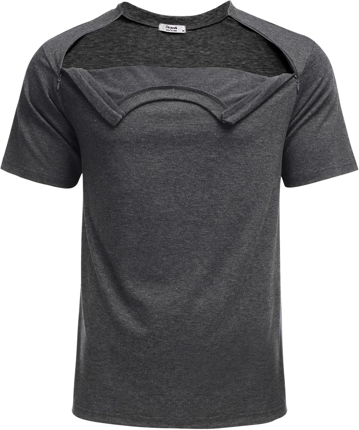Deyeek Unisex Chemo Port Shirts Post Shoulder Surgery Recovery Shirts Tear Away Side Zippers Off Full Open Chemo Clothing