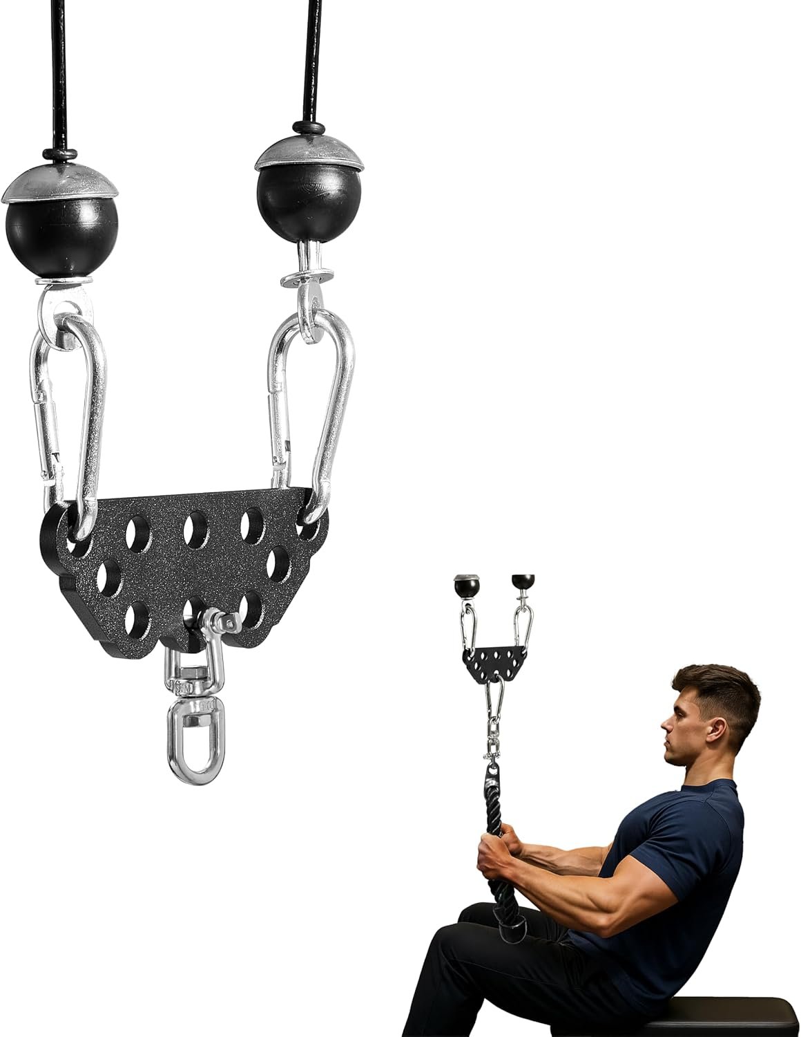 Multi-Grip LAT Pull Down Bar Hardened Powder-Coated Finish, 360° Rotating Stainless Steel Adapter, Neutral & Wide Grip Spreader Bar for Pulley System Gym & Cable Machines