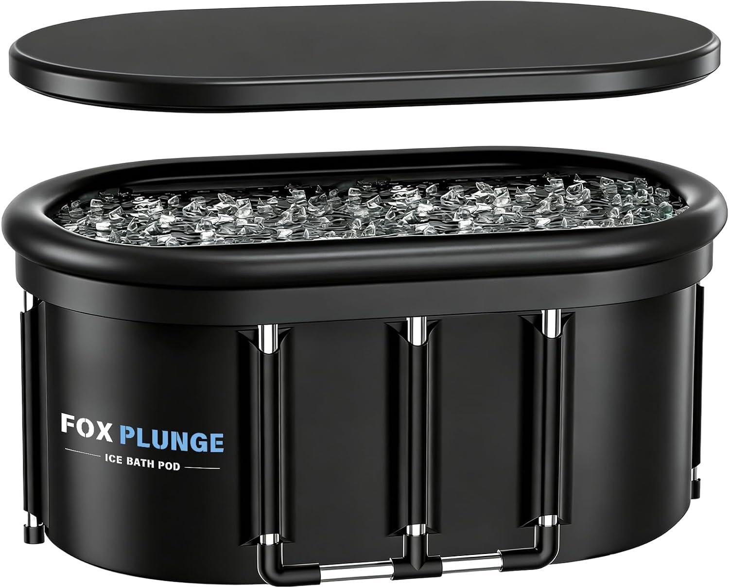 116-Gallon XL Oval Ice Bath Tub – Portable Foldable Long Cold Plunge Tub for Athletes with Dual Drain Valves & Dust Cover, Chiller Compatible for Home & Gym Recovery