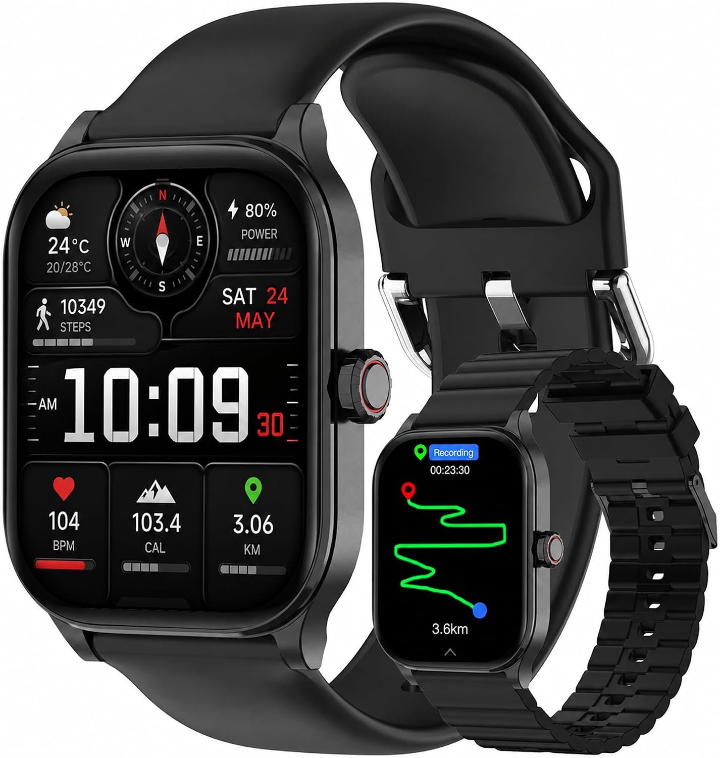 Smart Watch for Men Women Built-in GPS with AI | 1.96″ HD Display, IP68 Waterproof, Bluetooth Calls, 100+ Sport Modes, 24/7 Health Monitor, Fitness Tracker for Android iPhone