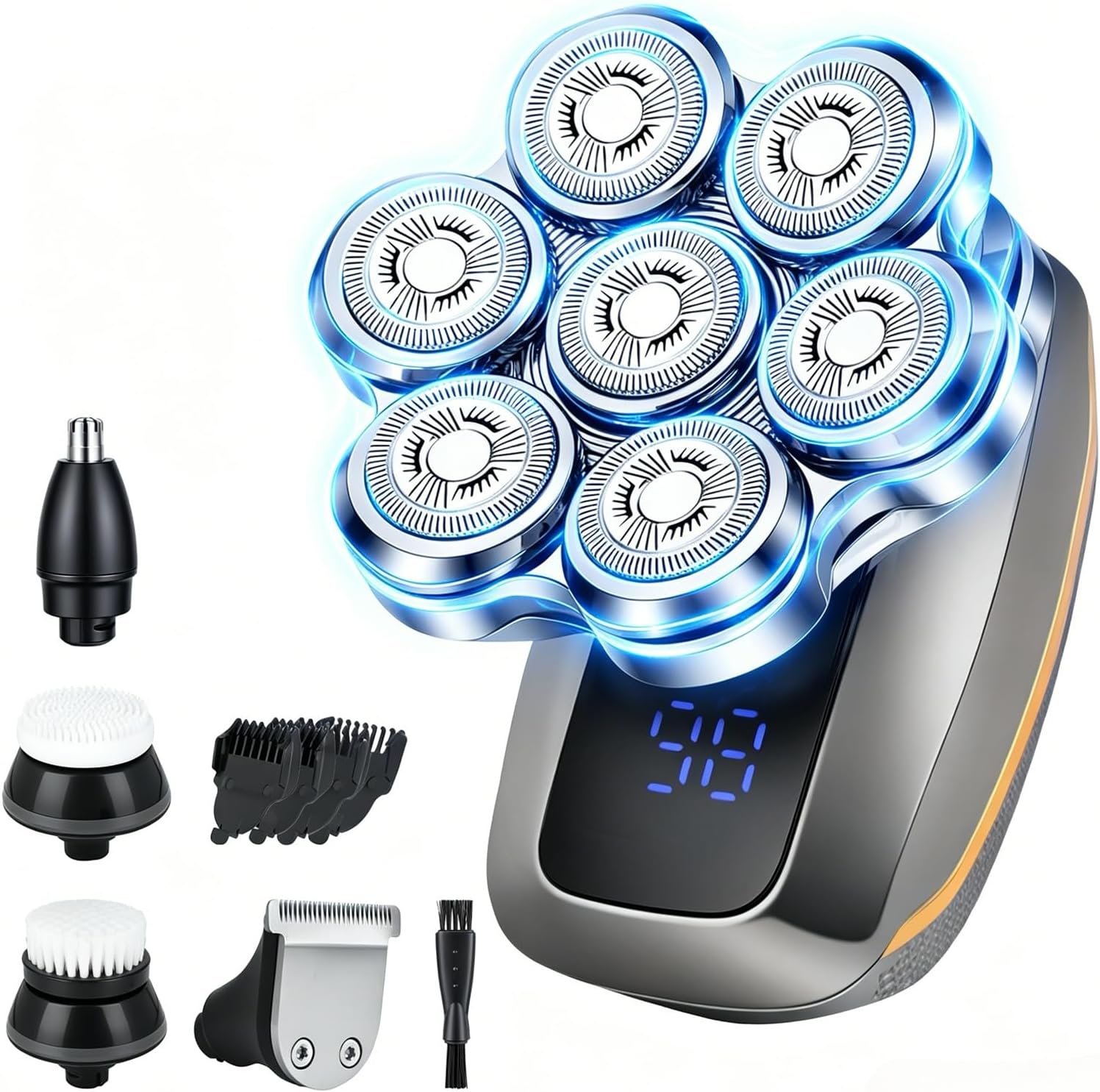 7D Head Shavers for Bald Men: 5-in-1 Electric Razor, IPX6 Waterproof Wet Dry Shaving Kit, Easy-Clean Detachable Heads, Mens Grooming Kit with LED Display & Type-C Charging Men Gifts for Father’s Day