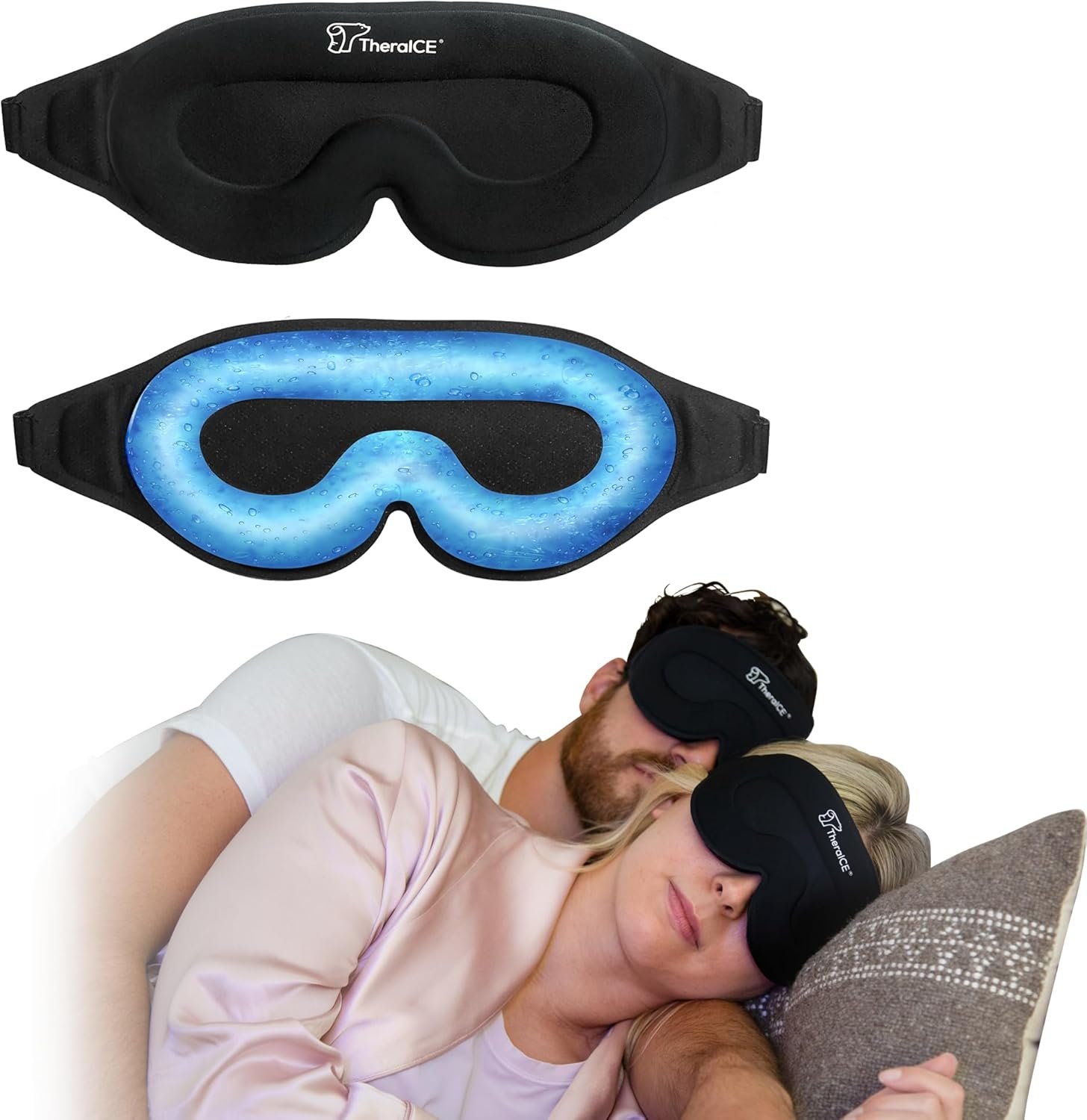 TheraICE Sleep Mask + Cooling Gel Relief – Weighted Sleep Eye Mask 100% Blackout 3D Cold Relaxing No Pressure Eye Cover Blindfold to Block Light for Comfortable Soothing Night Sleeping | Men & Women