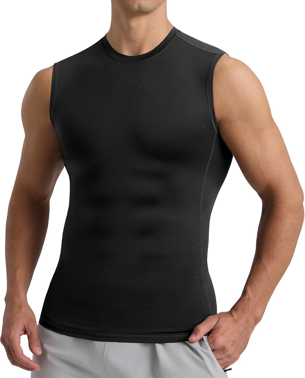 BOOJO Compression Shirt Men – Sleeveless Tee Tank Top Workout Running Quick Dry Base Layer Undershirts for Athletic Gym