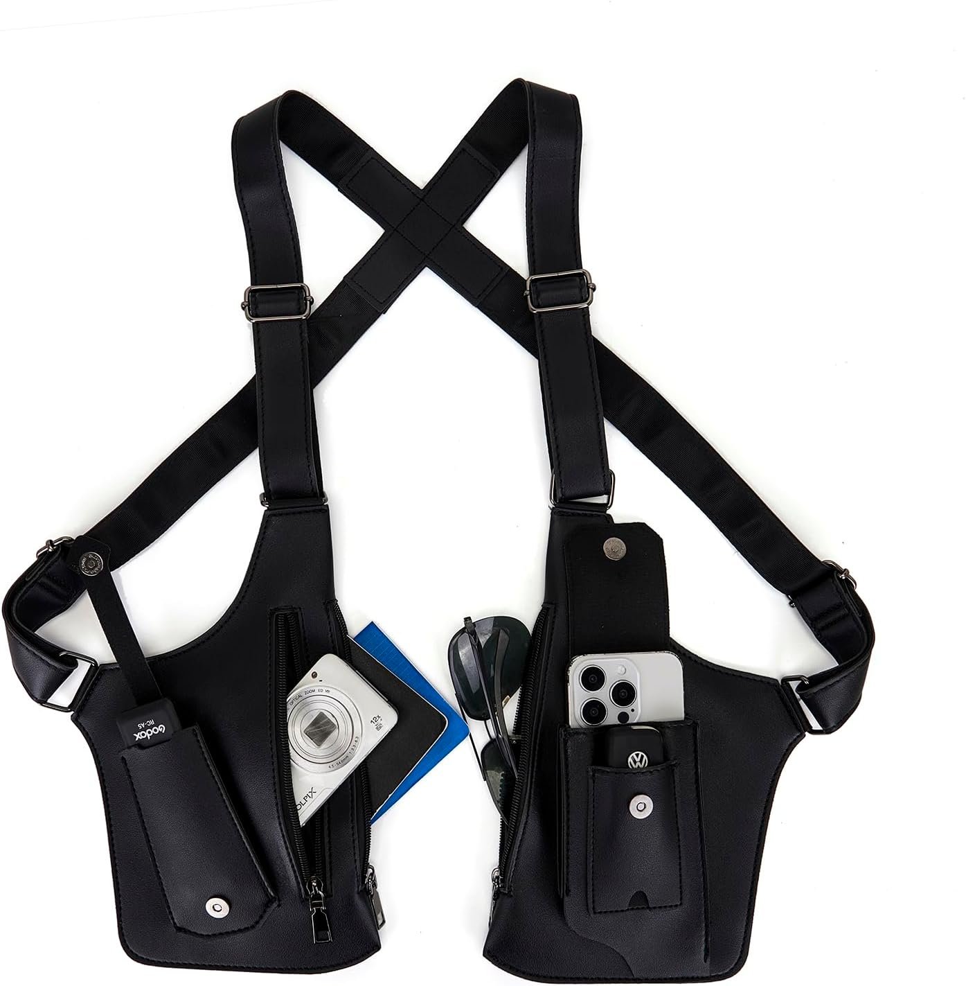 Double Shoulder Armpit Bag for Men chest rig Underarm Anti-Theft Adjustable Pocket with Double Shoulder Straps Phone Wallet 2026