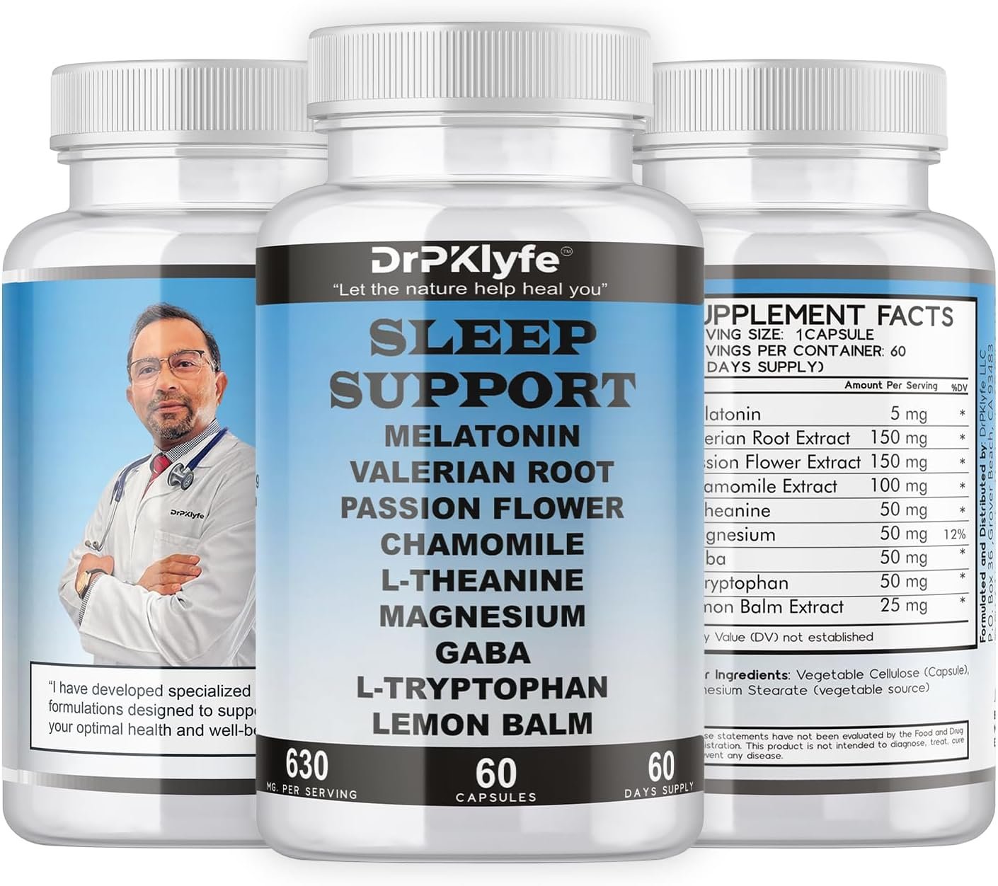 Sleep Aid: Melatonin Valerian Root Passion Flower Chamomile L-Theanine Magnesium GABA Capsules: 630mg, 60 Days Supply for Men & Women|Natural Sleep Aid Solution