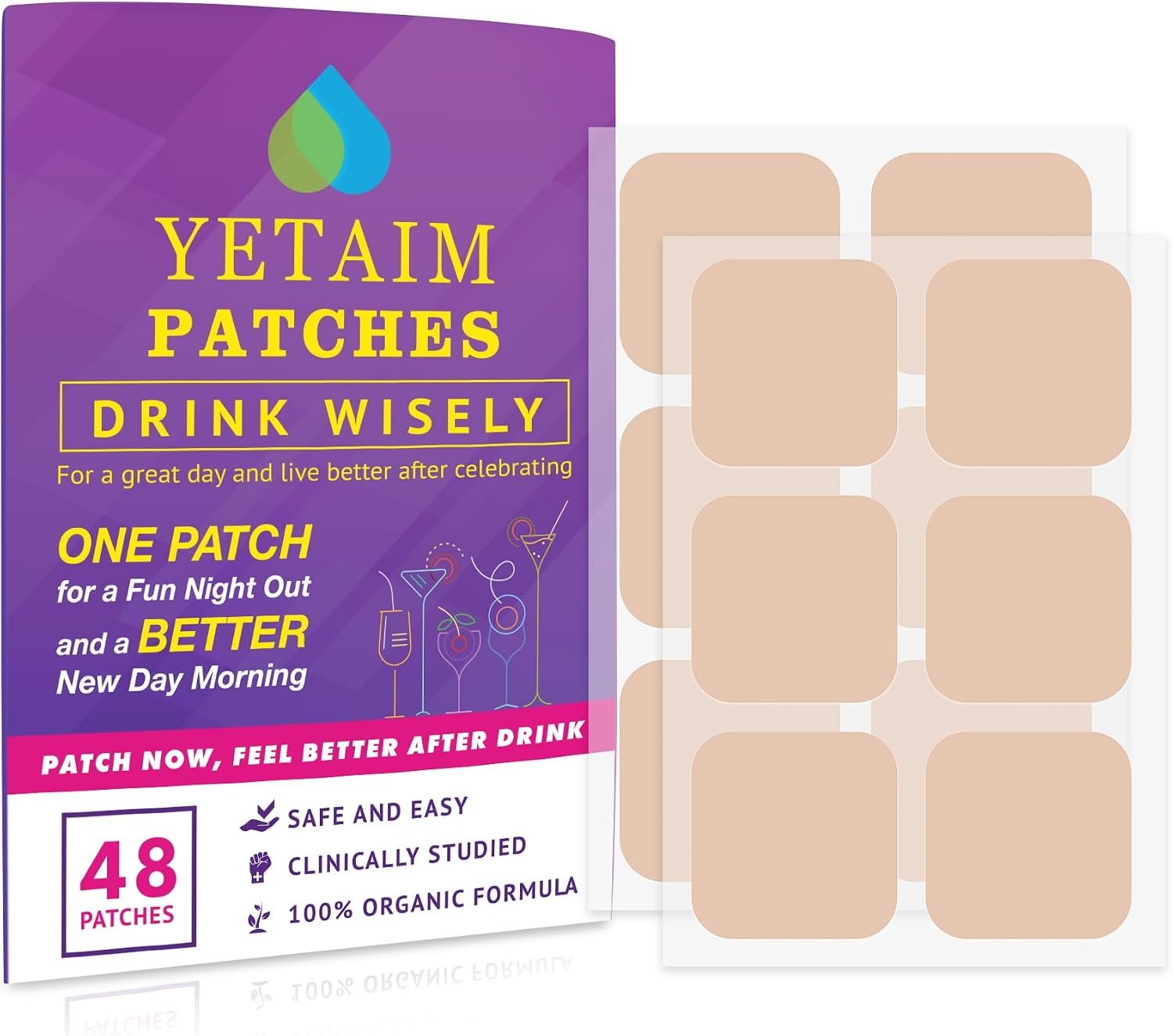 YETAIM Recovery Patches for Men Women: 48 Pack Energy Boost Fast Recovery – Day Night Party Support – Apply on Arm Neck Wrist Back for Party Fun Morning Revival – Power Purple