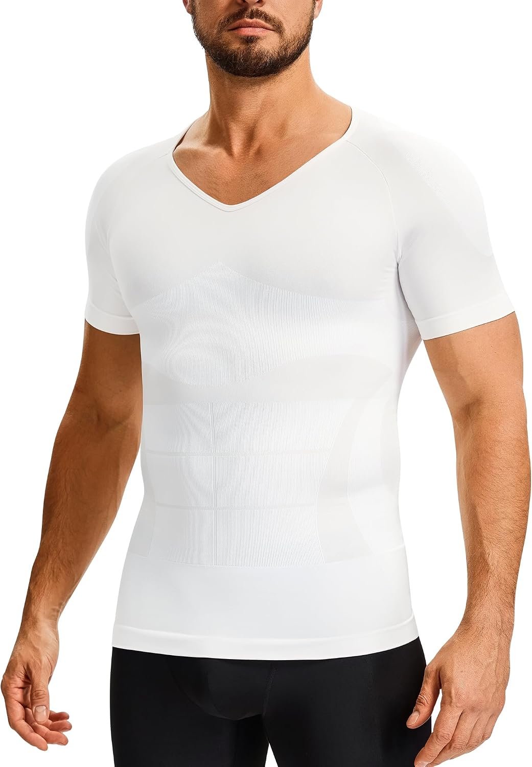 TAILONG Compression Shirt Men Short Sleeve – Shapewear Slimming Body Shaper T Shirt V Neck Undershirt Workout Tank Top