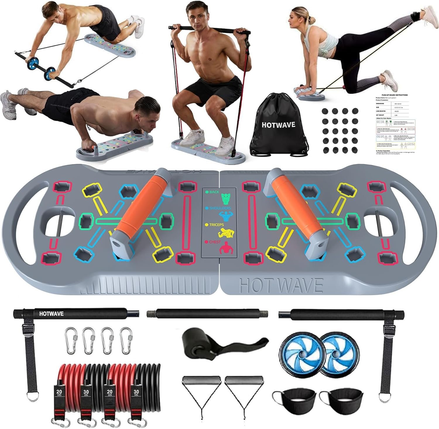 HOTWAVE Push Up Board Fitness, Portable Foldable 20 in 1 Push Up Bar at Home Gym, Pushup Handles for Floor. Professional Strength Training Equipment For Man and Women