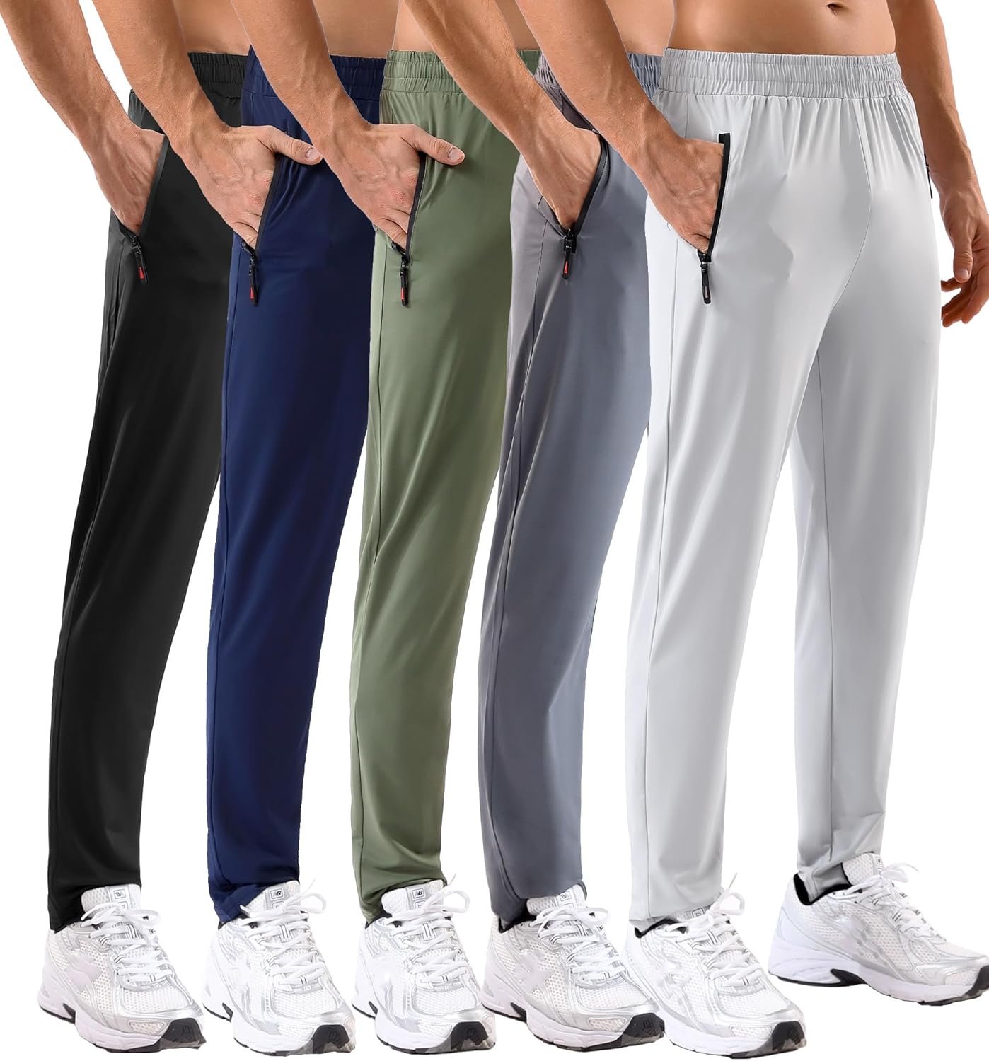 MSGD 5 Pack Men’s Sweatpants with Zipper Pockets Stretch Lightweight Athletic Track Activewear Pants for Men Joggers