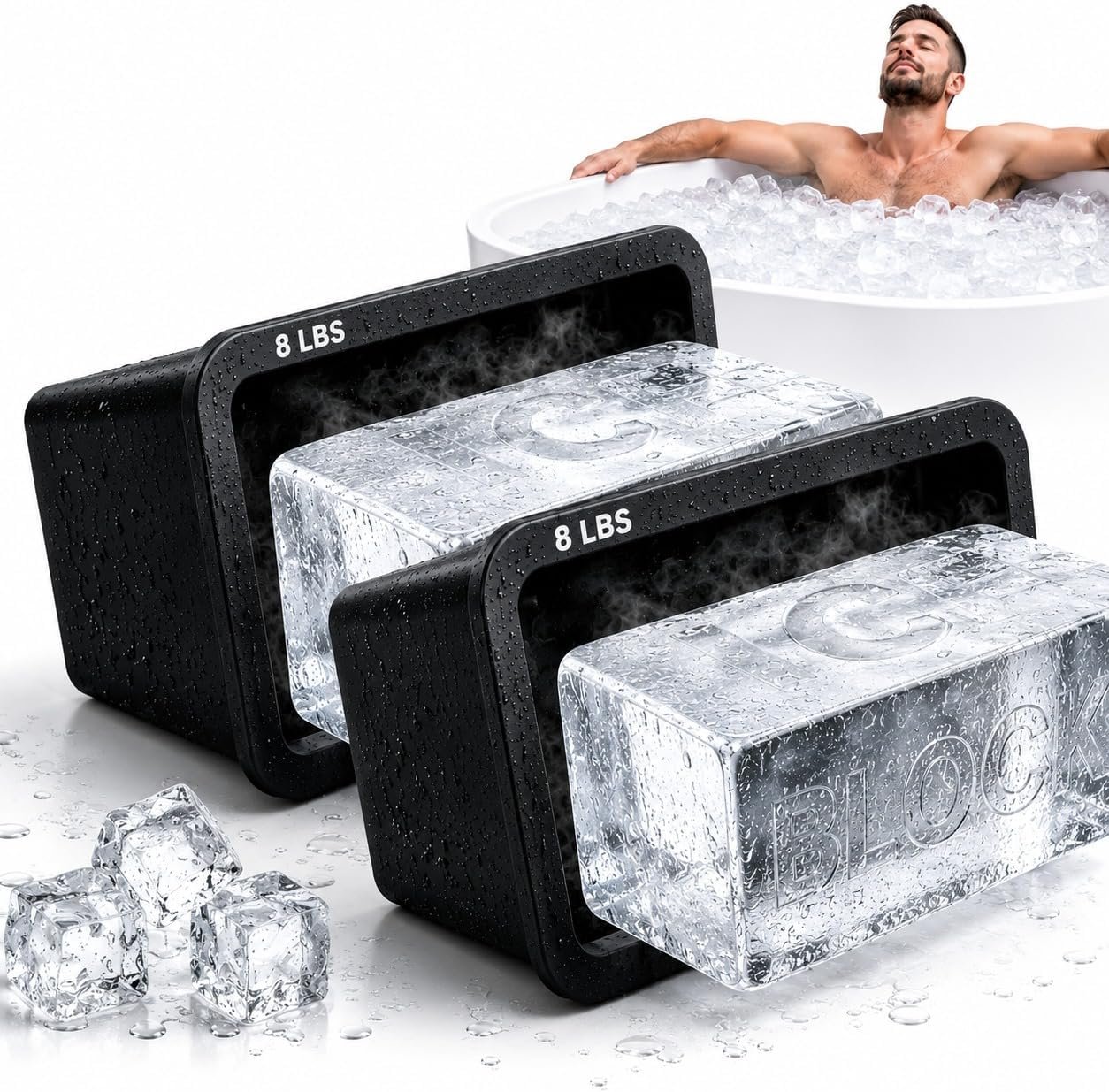 Extra Large Ice Block Mold (2-Pack) – 8 lbs Silicone Ice Brick Maker for Ice Bath & Cold Plunge – Giant Cube for Recovery, Muscle Relief & Coolers, Dishwasher Safe