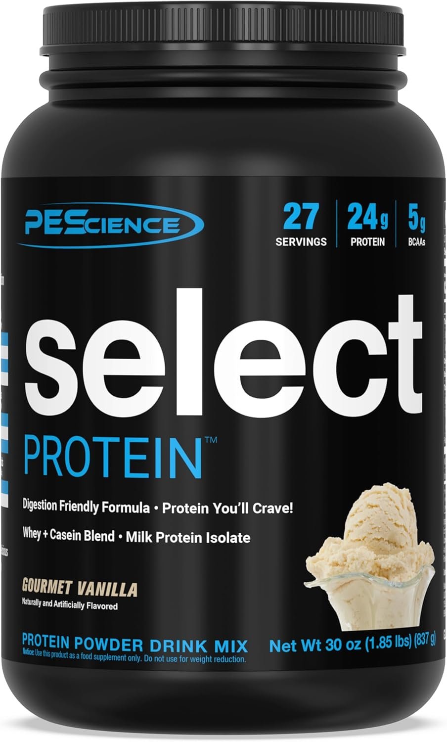 PEScience Select Protein Powder, Whey and Casein Blend, Lean Protein Powder for Women and Men, Low Calorie, Low Carb, Keto Friendly, Gluten Free, Gourmet Vanilla – 27 Servings