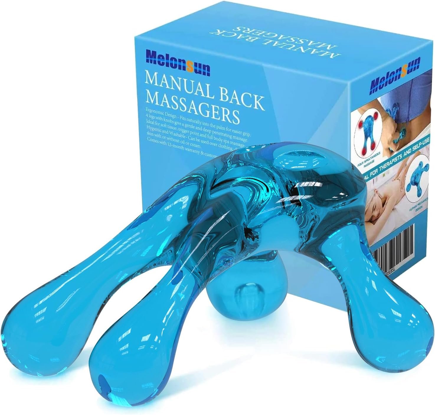 Melonsun Palm Massage Tool – Handheld Four-Point Deep Tissue Massager for Trigger Point, Neck Back Shoulder Pain Relief, Self Massage Between Shoulder Blades, No Therapist Needed
