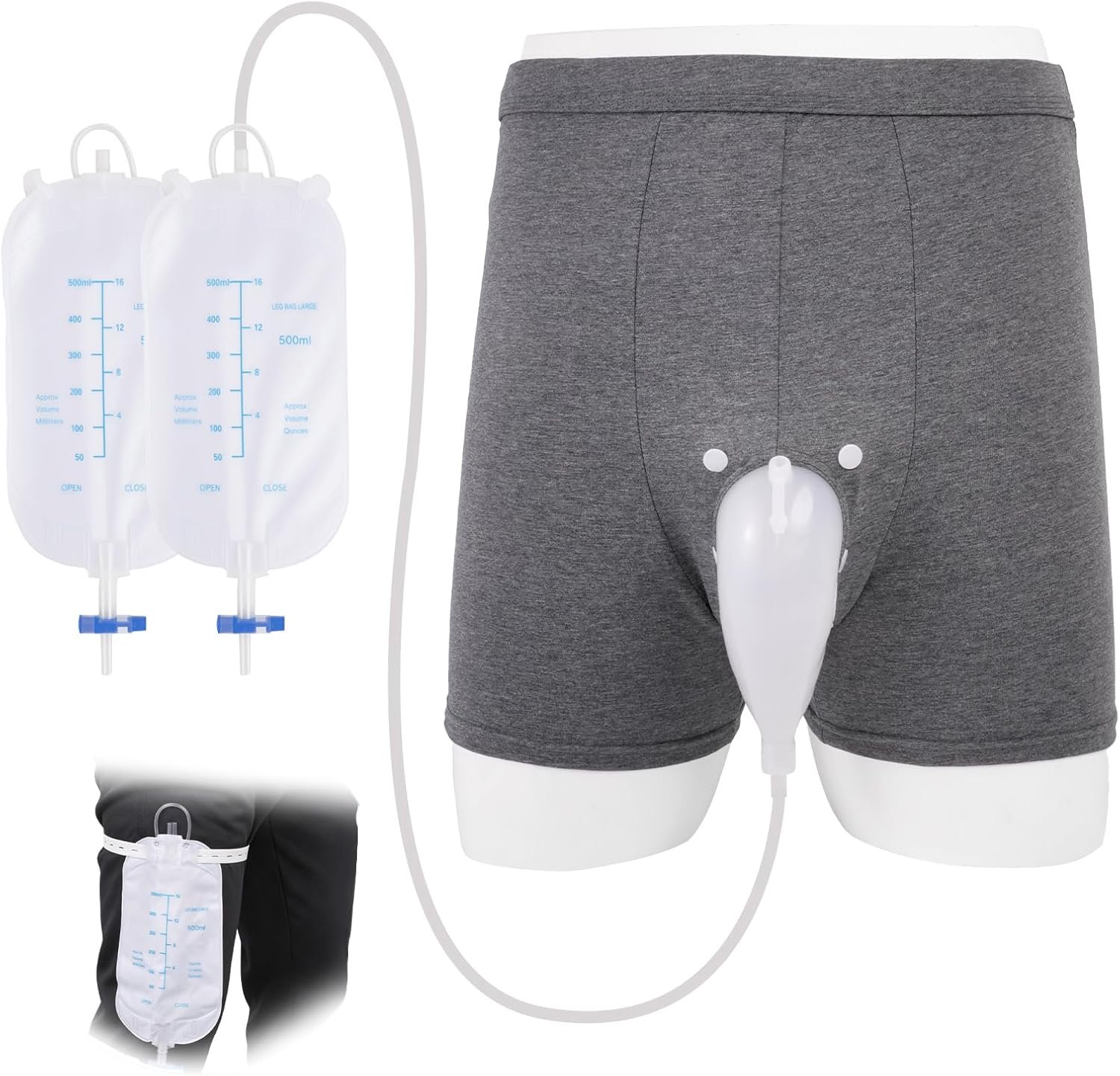 Wearable Urinal for Men, External Catheter with Breathable Underwear, Reusable Spill-Proof Urine Collector for Men,Portable Incontinence Care for Elderly, Bedridden.（S Size)