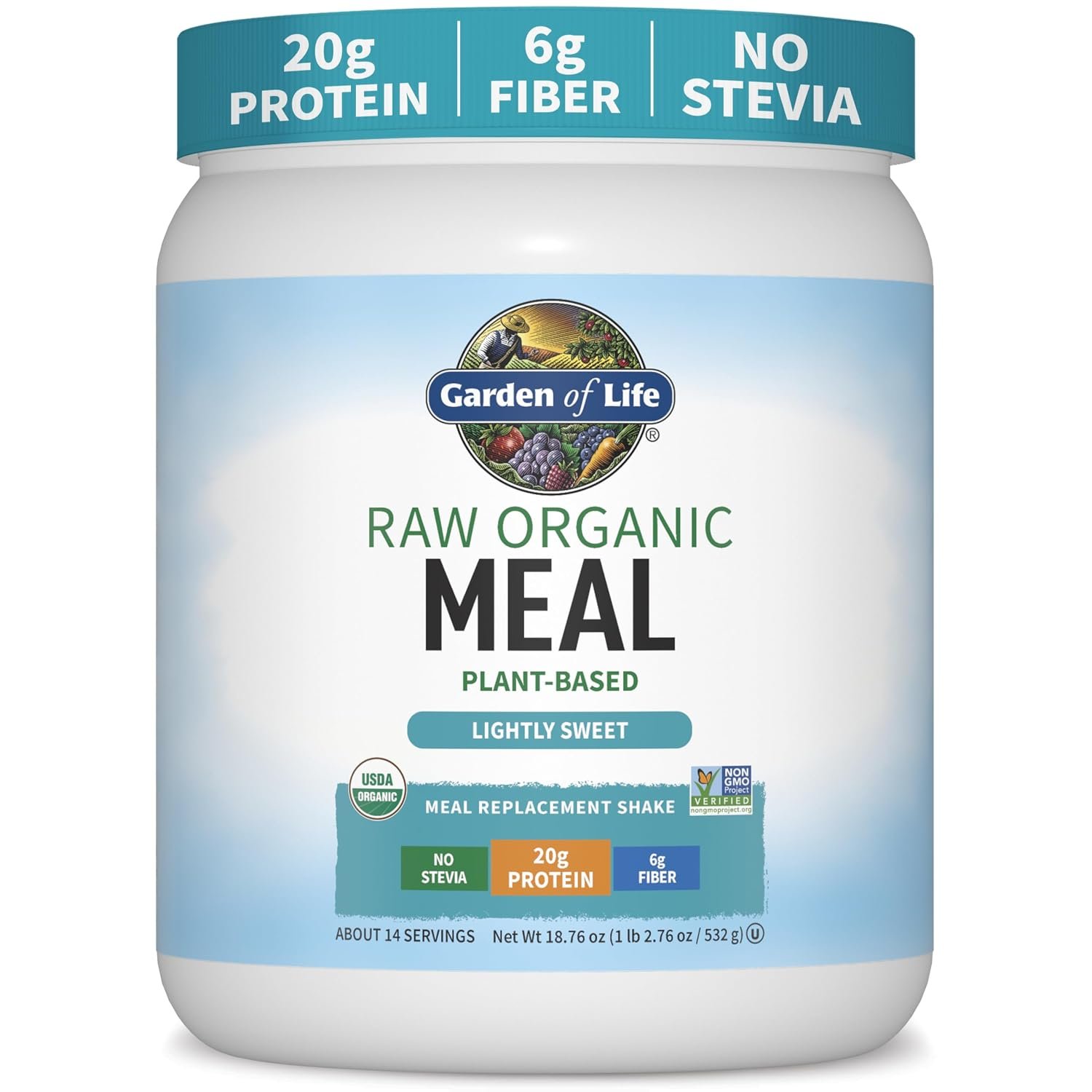 Garden of Life Meal Replacement Shakes, Vegan, Raw, Organic, Lightly Sweet Protein Powder with Plant Based Pea Protein, Sprouts, Greens, Probiotics, 14 Servings