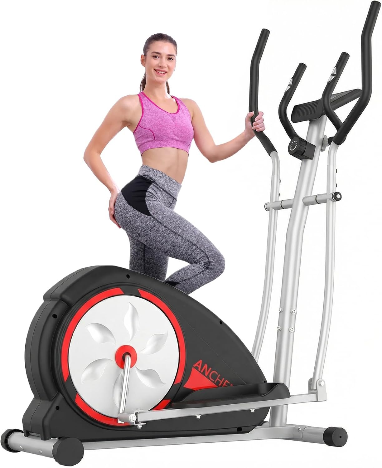 ANCHEER Elliptical Exercise Machine, Ultra-Silent Elliptical Trainer for Home Gym, Exercise Equipment 500Lbs Capacity, Pulse Rate Grips 14&8 Resistance Levels