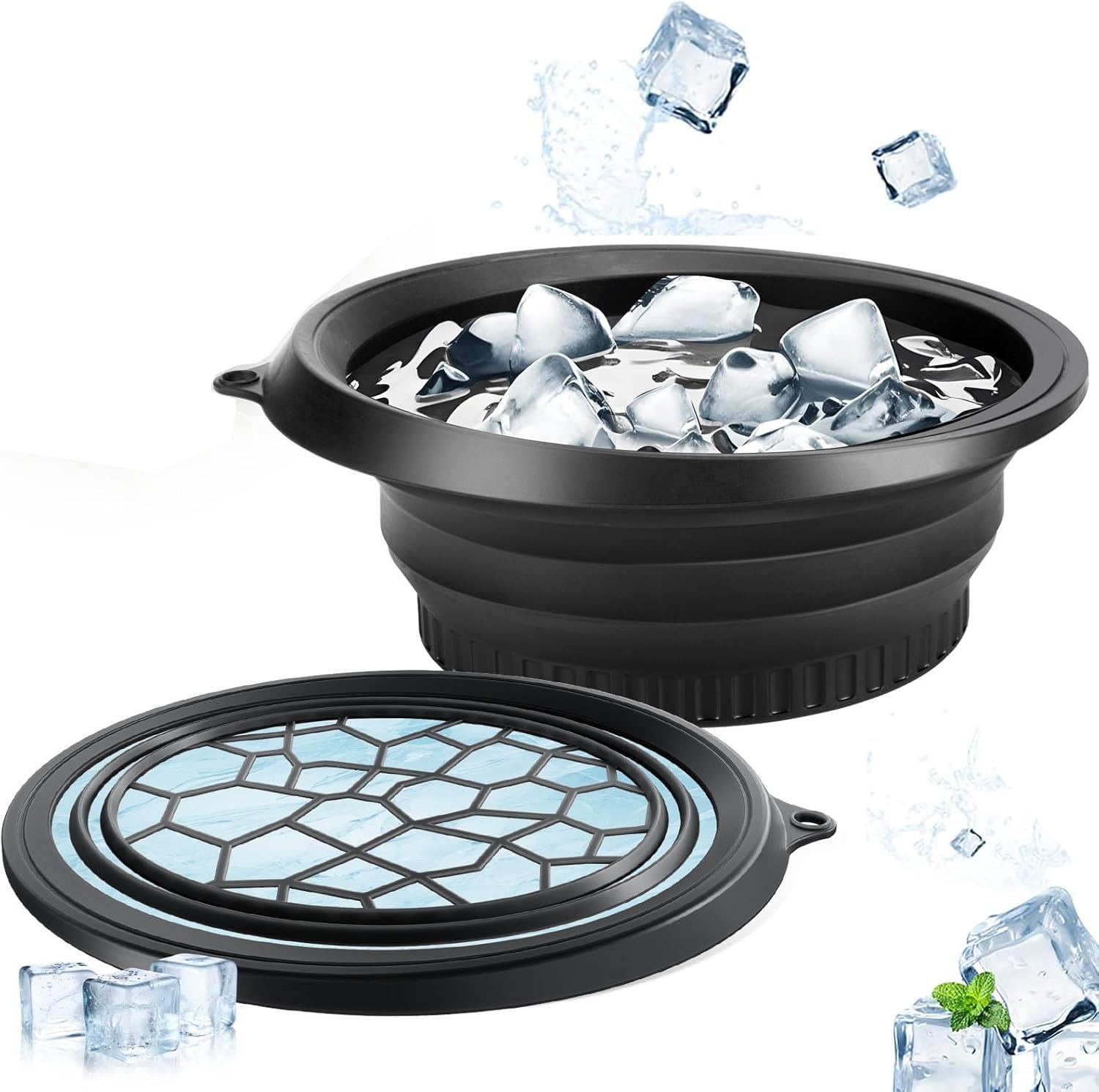 Face Bowl for Ice with Built-in Icetray | Foldable Silicone Ice Facial Bowl for Puffy Eyes & Pore Minimizer, Cold Plunge Therapy for Glowing Skin, At-Home Spa Gift for Women and Men (Black)