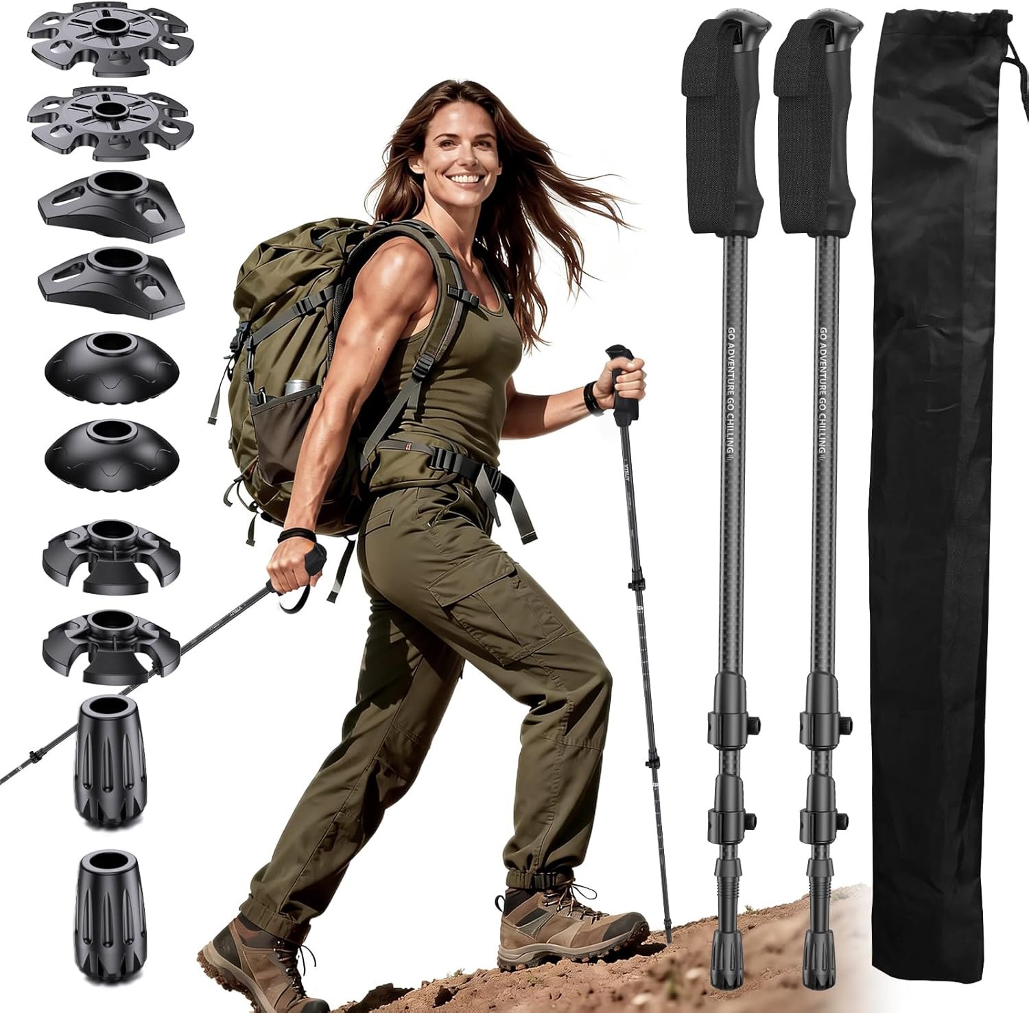 3K Carbon Fiber Trekking Poles – Collapsible, Lightweight Yet Sturdy Hiking Poles with EVA Grip, for Men & Women Hikers