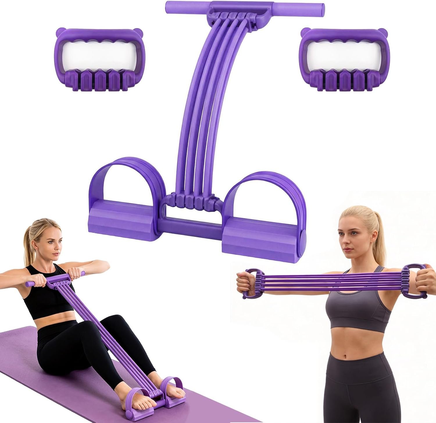 2025 Upgraded Adjustable Pedal Resistance Band, 8 Tubes Multi-Function Tension Rope, Natural Latex Resistance Band, Suitable for Fat Loss and Molding Training