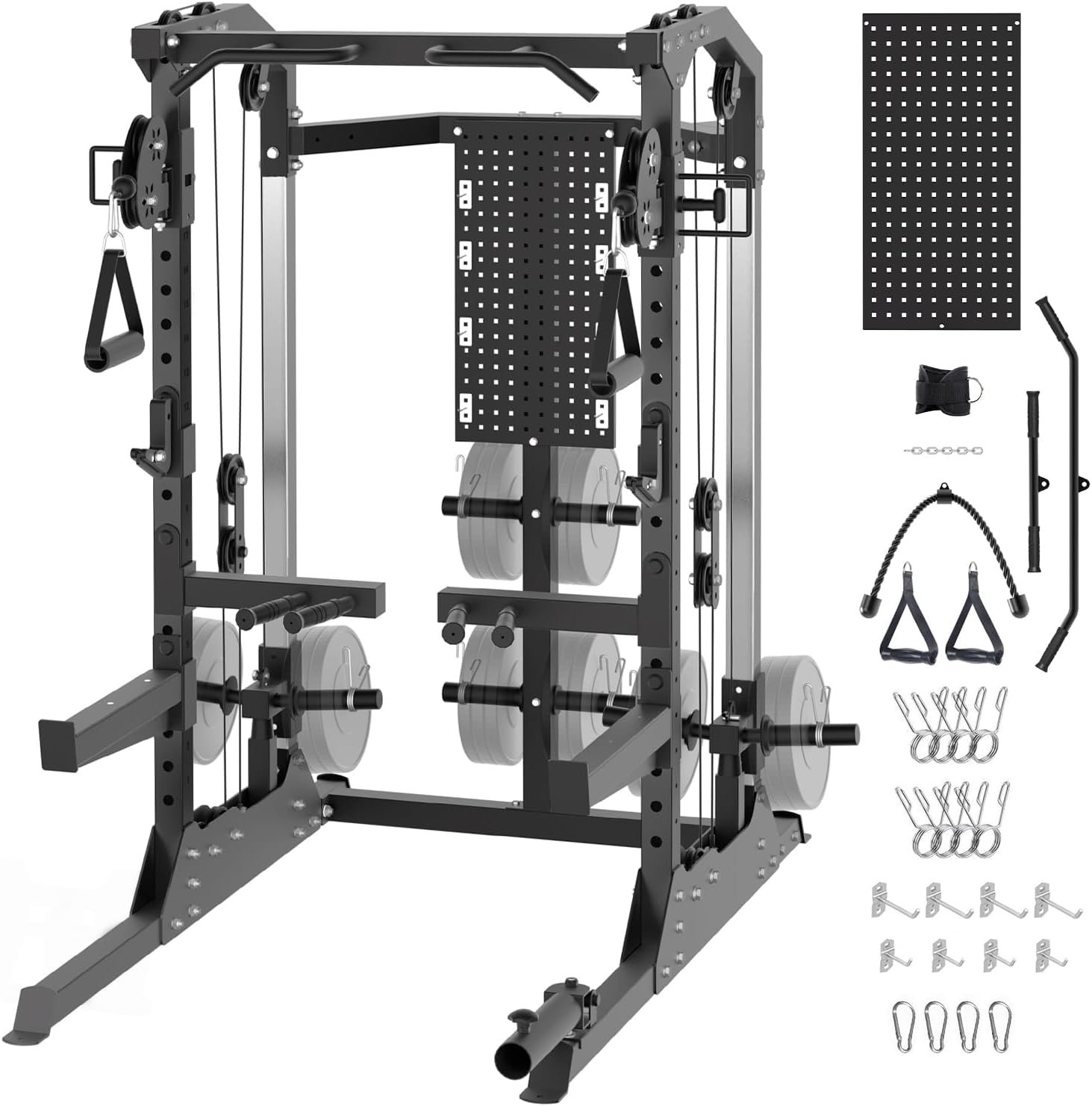 GarveeLife Power Cage, 2000LB Power Rack with Dual Independent Pulley System, Squat Rack with Adjustable Cable Crossover, Multi-Function Home Gym Workout Machine for Home