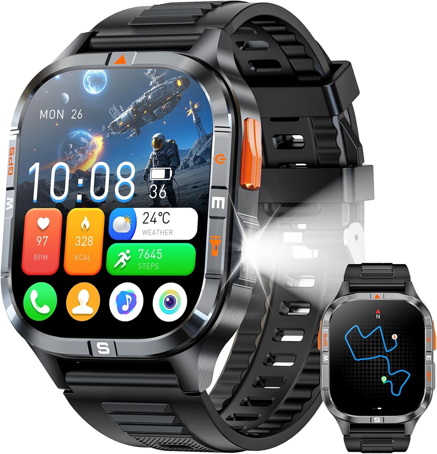Military Smart Watches for Men with GPS/Compass/Altitude/Flashlight,2.01″ HD Screen,Voice Assistant,Answer/Make Calls,Smart Watch for Android iOS,Smartwatch 120+ Sport Modes