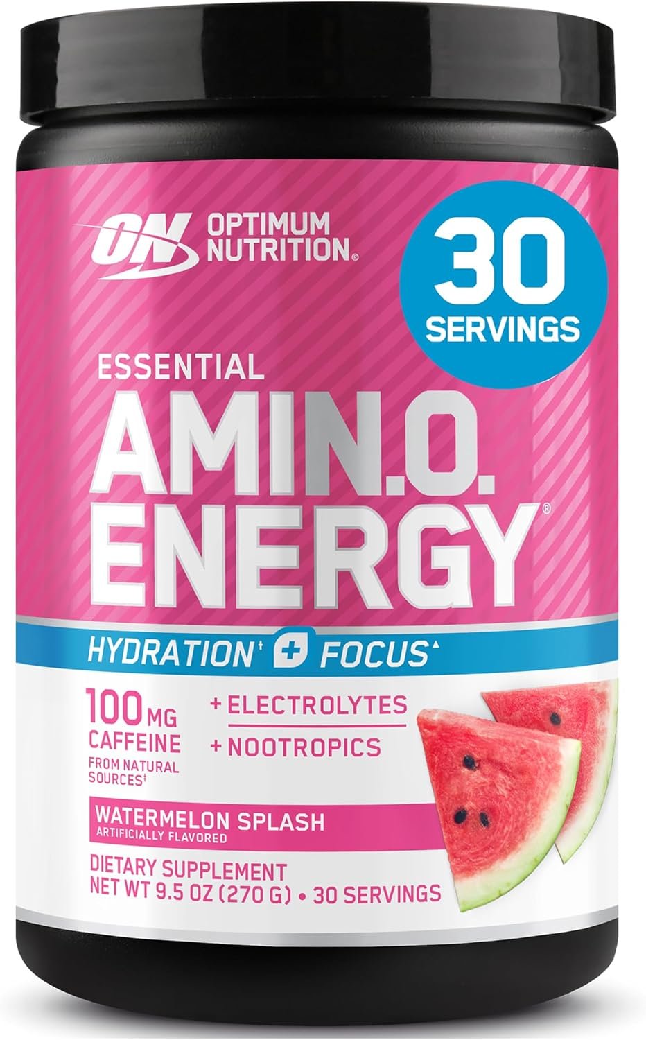 Optimum Nutrition Amino Energy Powder Plus Focus, with BCAA, Electrolytes, and Caffeine, Watermelon, 30 Servings (Packaging May Vary)