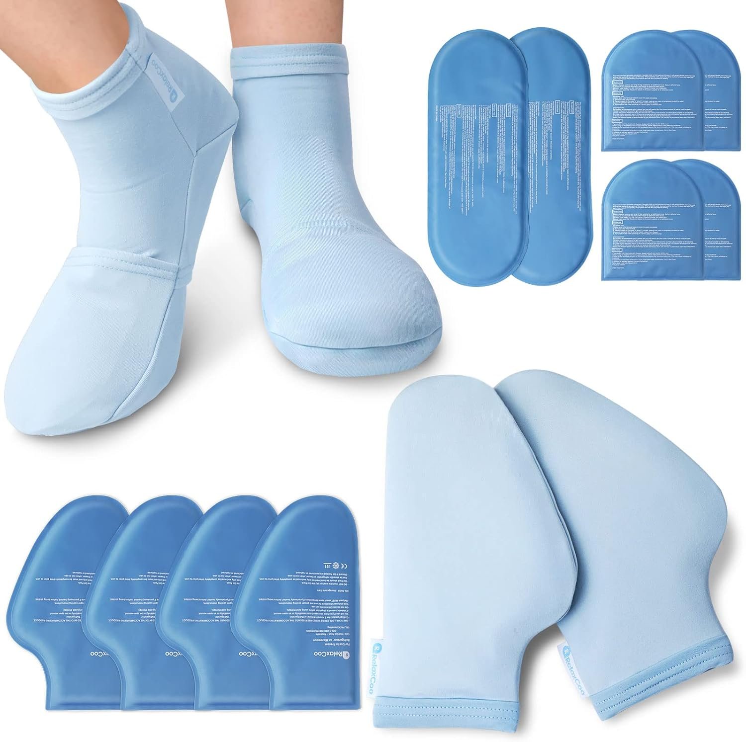 RelaxCoo Cold Therapy Socks & Gloves for Chemotherapy Neuropathy, Chemo Care Package for Women and Men, Foot & Hand Ice Pack Wrap for Plantar Fasciitis, Carpal Tunnel, Arthritis Hand Pain Relief, L