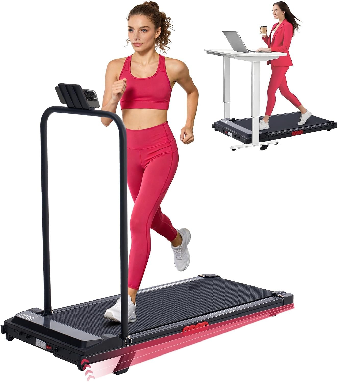 Walking Pad Treadmill with Incline and Handle Bar, 3.0HP Electric Under Desk Treadmill for Home Small Space, 0.6-7.6MPH Portable Mini Exercise Treadmills, 350LBS Capacity