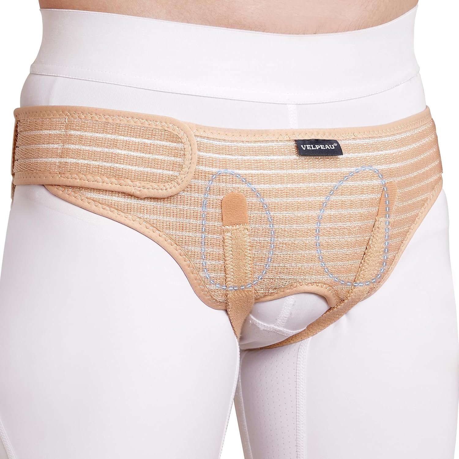 VELPEAU Hernia Belt for Men & Women – Bilateral/Double Inguinal, Groin Hernia Support Truss Underwear Briefs, Pain Relief Recovery Adjustable Strap with 2 Removable Medical Compression Pads (Khaki, S)