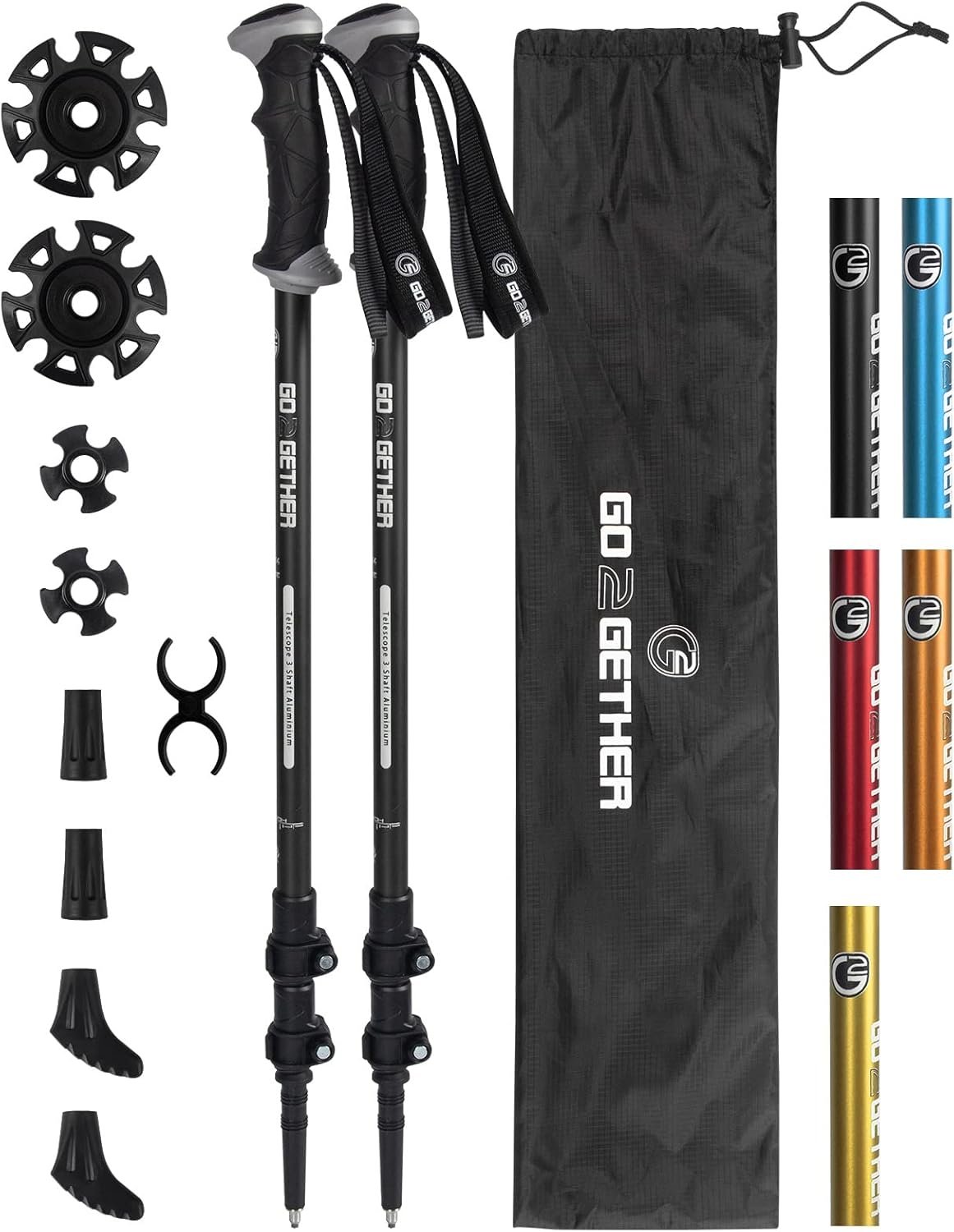 G2 GO2GETHER Aluminum Trekking Poles – Quick Adjustable Locks, Comfort Handle, Padded Strap, Snow Baskets – Walking Sticks Suitable for Hiking, Walking