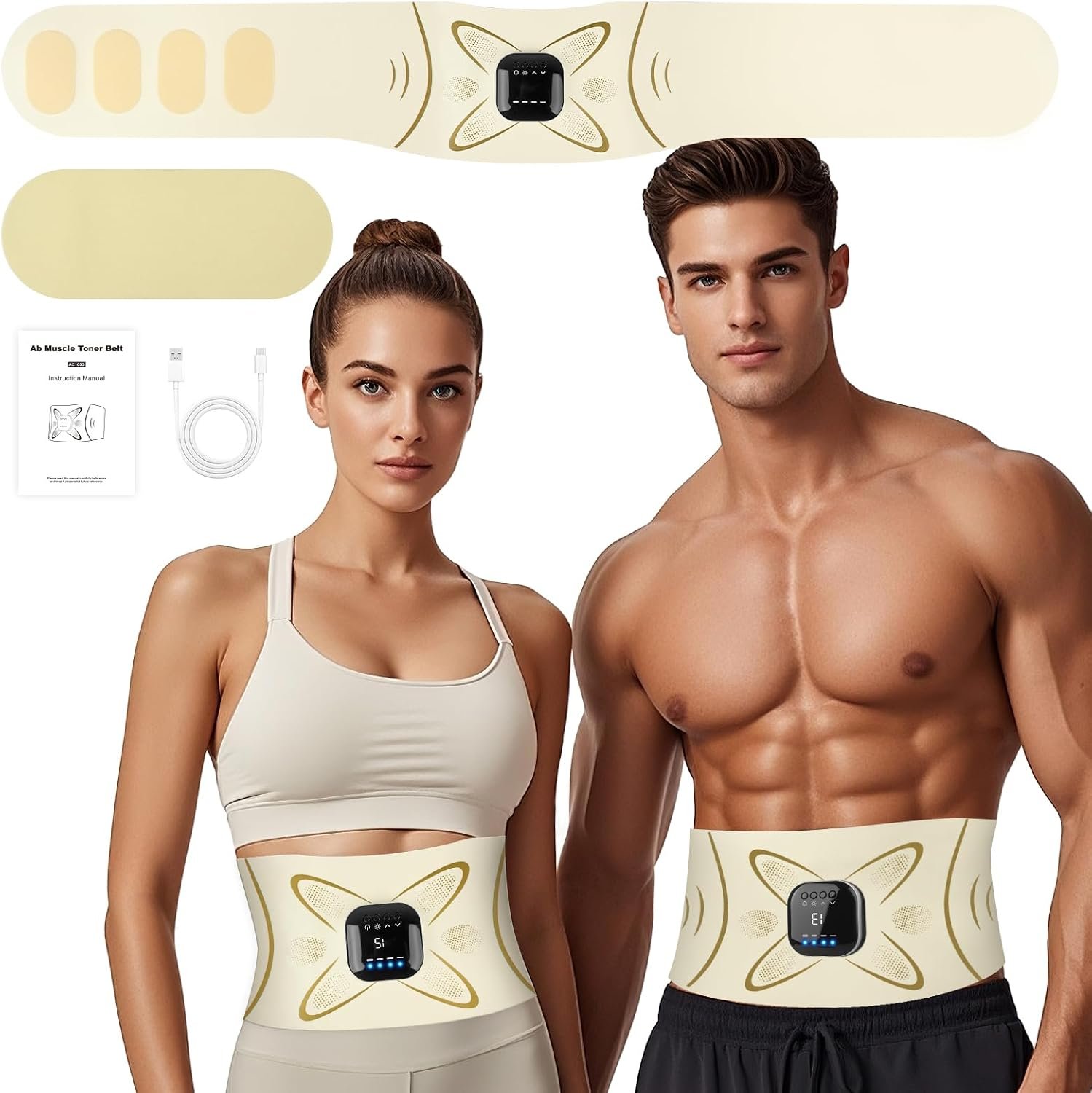 Abs Stimulator Belt, EMS Ab Machine Muscle Toner with Heat, Belly Fat Burner for Stomach Smooth, Strength Training & Lower Back Massager for Men and Women