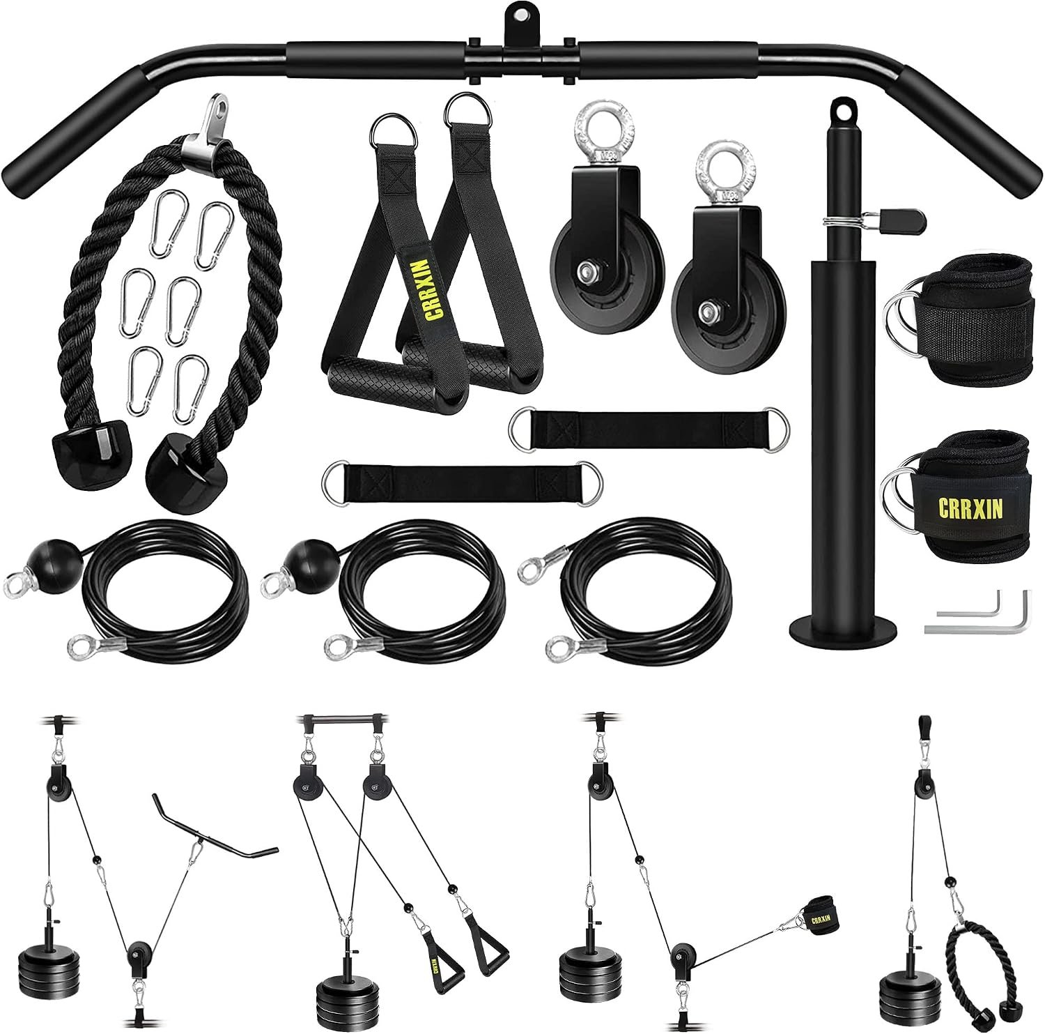 Weight Cable Pulley System Gym, Upgraded Fitness LAT and Lift Pulley System Attachments for LAT Pull Down, Biceps Curl Workout, Tricep, Home Gym Gravity Pulley System Set.