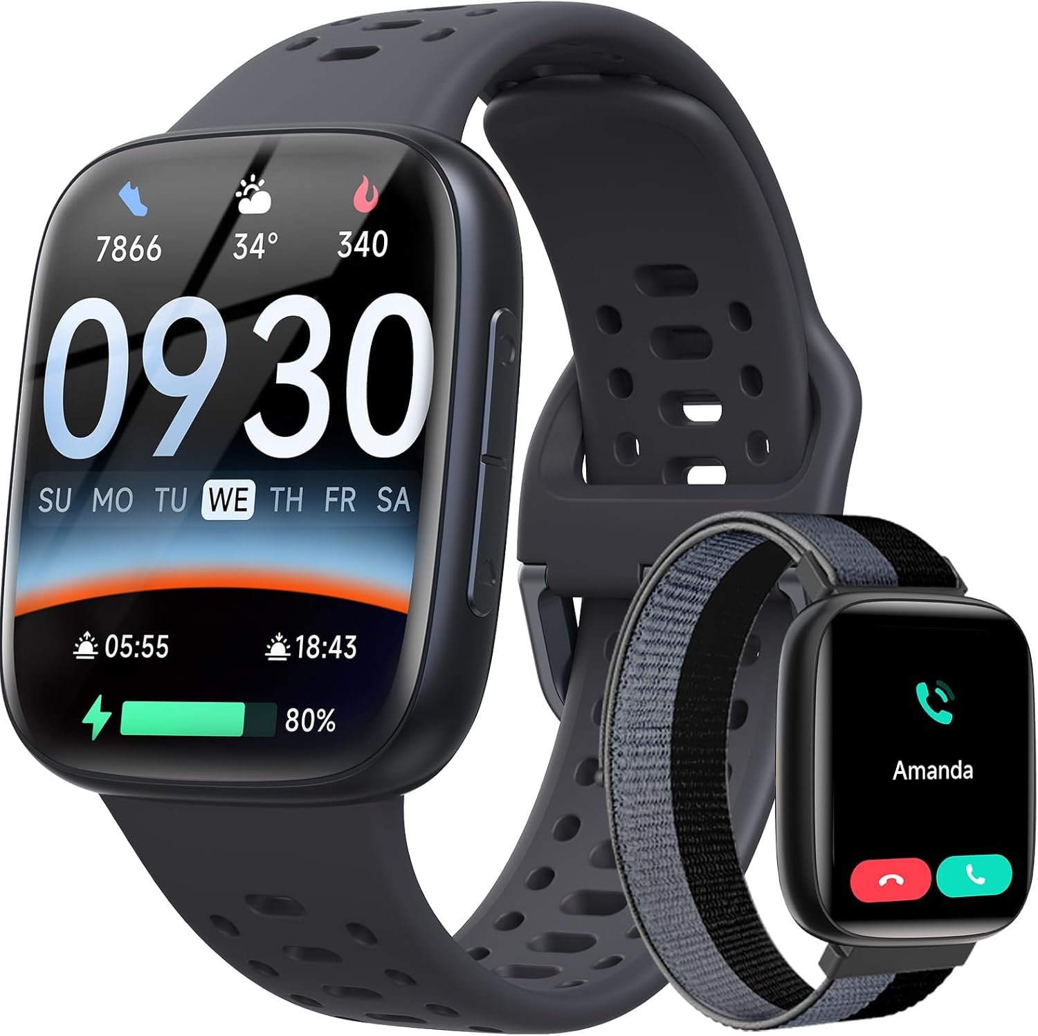 Fitpolo Smart Watches for Men Android iPhone (2 Bands), [1.85″ AMOLED Screen] Smartwatch Fitness Tracker 3ATM Waterproof with Bluetooth Calls, Heart Rate/SpO2/Sleep Monitor, 7 Days Battery