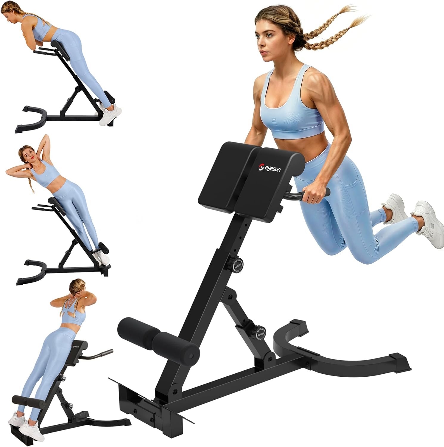 Roman Chair,Foldable Back Extension Machine,Adjustable Ab Back Extension Machine,Core Strength Trainer,Back Exercise Machine for Glute,Ab Workouts,Full All-in-One Body Workout&Home Gym Fitness（Blue）
