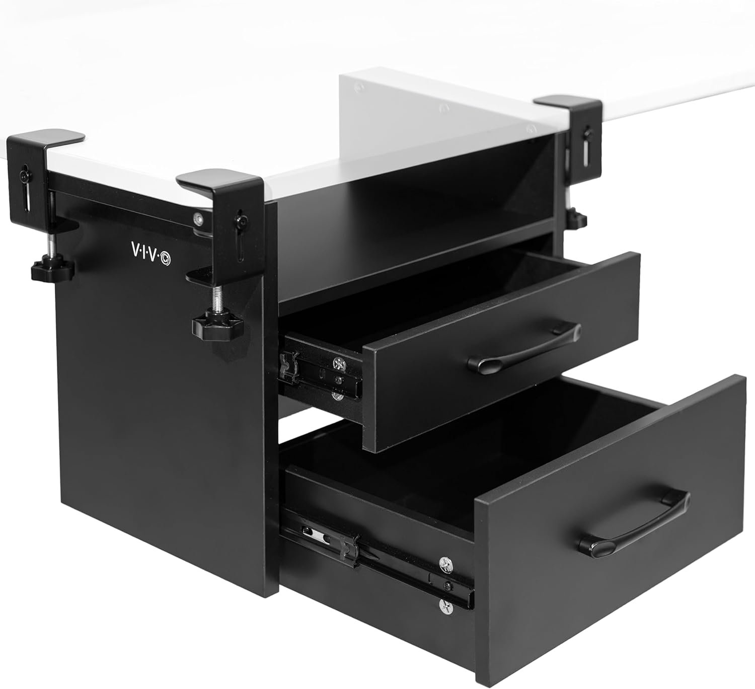 VIVO Corner Clamp-on Under Desk Drawer and Shelf System, Office Accessory Holder for Supplies, Gaming Devices, and More, Multi-Level Storage, Workstation Organizer, Black, DESK-DR3C