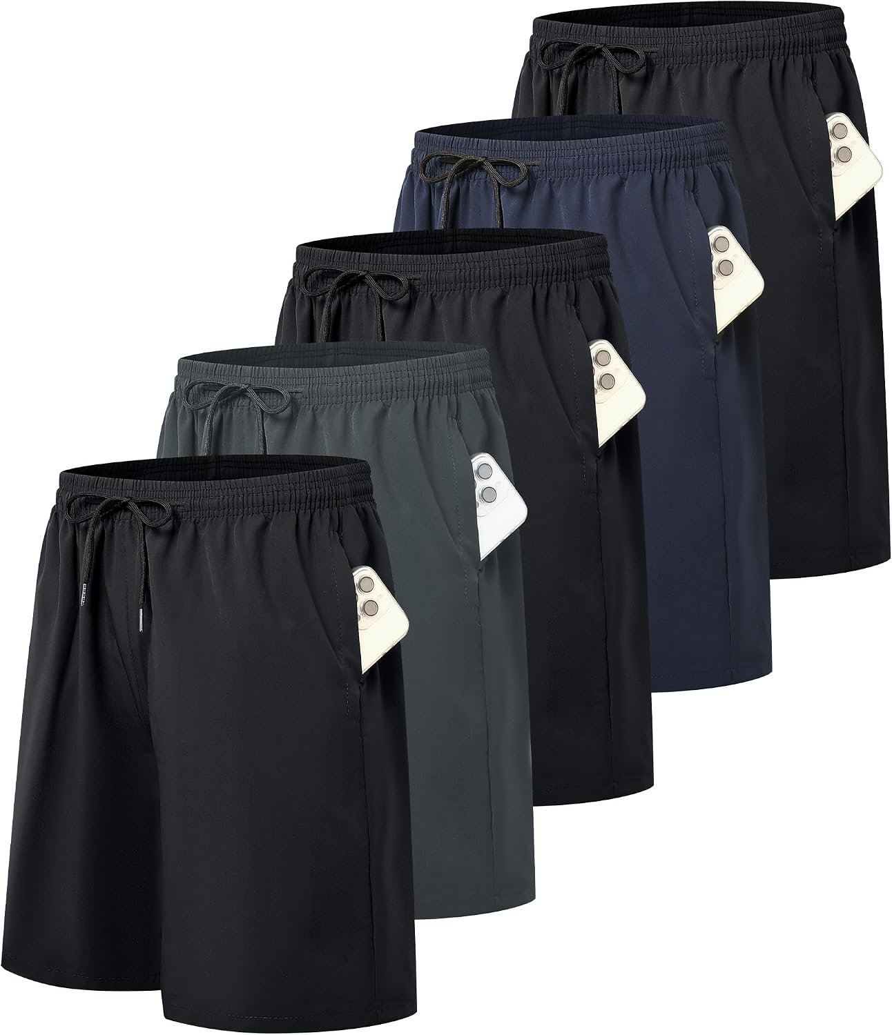 Kinglaman 5 Pack Mens Athletic Gym Workout Shorts Quick Dry Basketball Running Lightweight Shorts with Pockets
