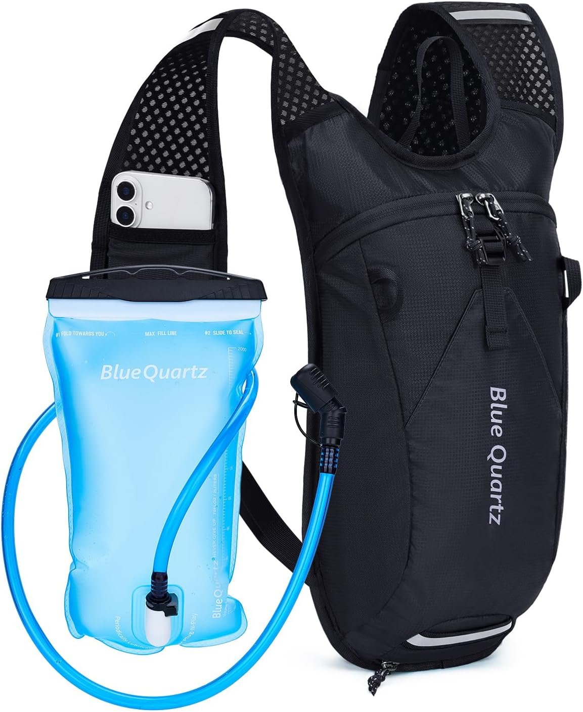 Blue Quartz Hydration Backpack with 2L Water Bladder, Hiking Water Pack with Insulated Compartment for Women Men, Lightweight Running Hydration Vest with Phone Pocket for Cycling, Biking
