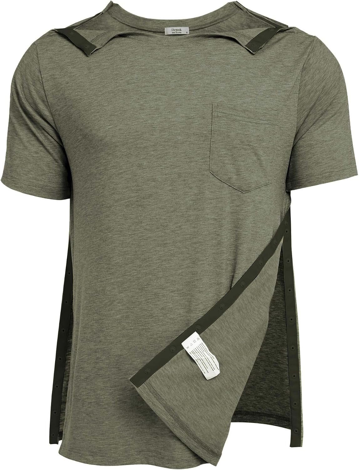 Deyeek Men’s Post Shoulder Surgery Shirts Recovery Tear Away Short Sleeve Full Open Side Snap Adaptive Chemo Clothing