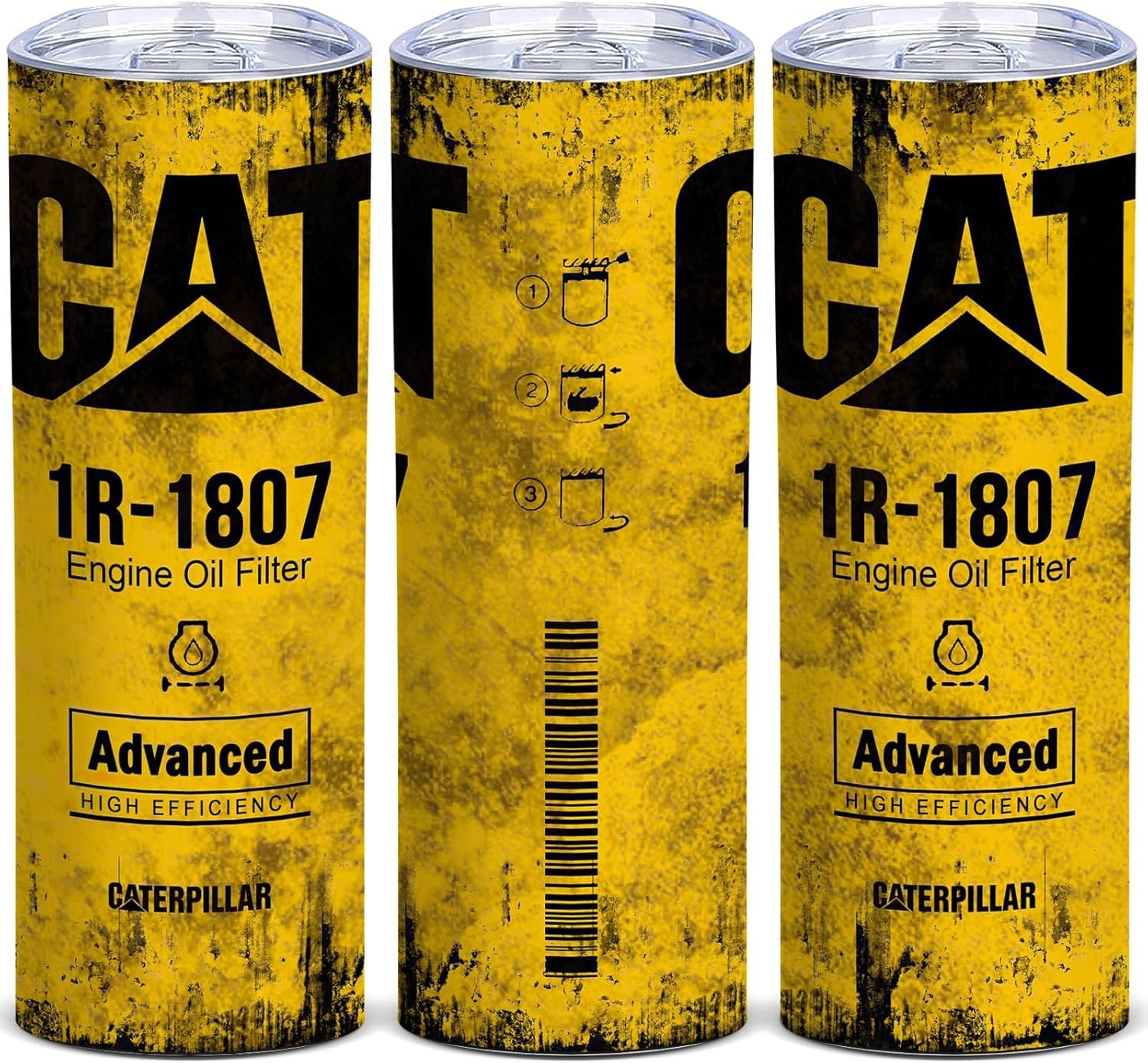 ATHAND Funny Tumbler Gifts for Men – Alfaro Yellow CAT 1R 1807 Engine Oil Filter Skinny Tumbler with Lid, Stainless Steel Double Wall Cup, Insulated Travel Coffee Mug (Pack of 1)