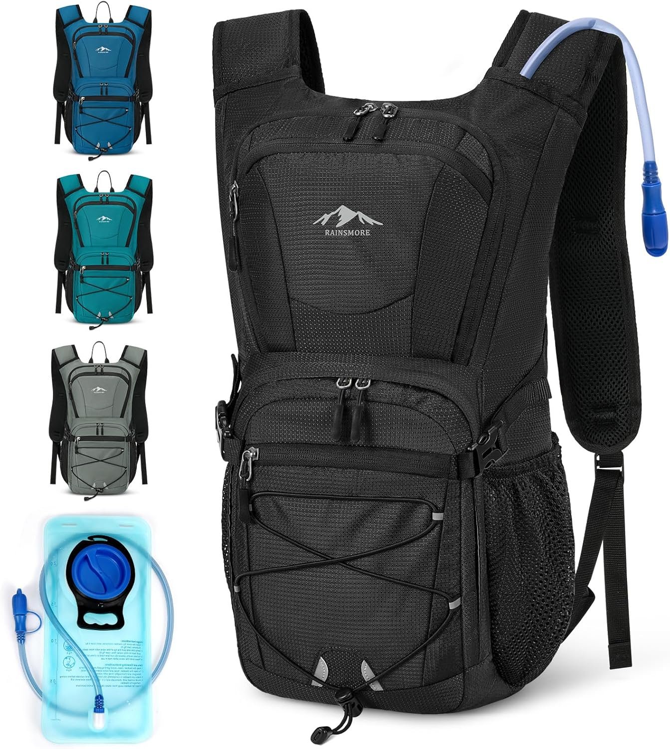 RAINSMORE Hydration Backpack with 2L Water Bladder, 15L Lightweight Hiking Backpack for Women & Men Small Insulated Hydration Water Pack for Hiking, Running, Cycling, Biking