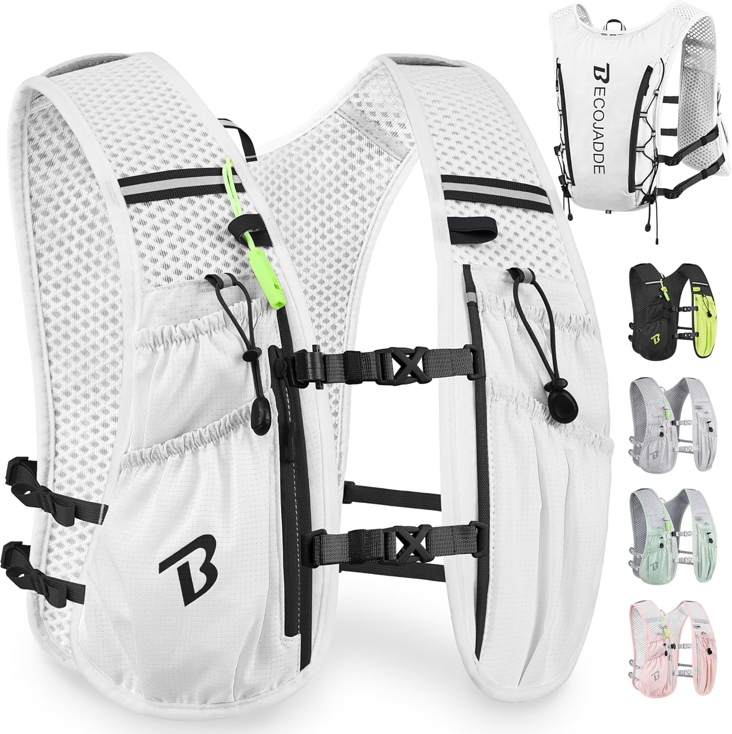 BECOJADDE Running Vest Hydration Backpack for Men Women, 5L Lightweight Running Backpack Hydration Pack for Marathon, Trail, Cycling, Hiking, Jogging