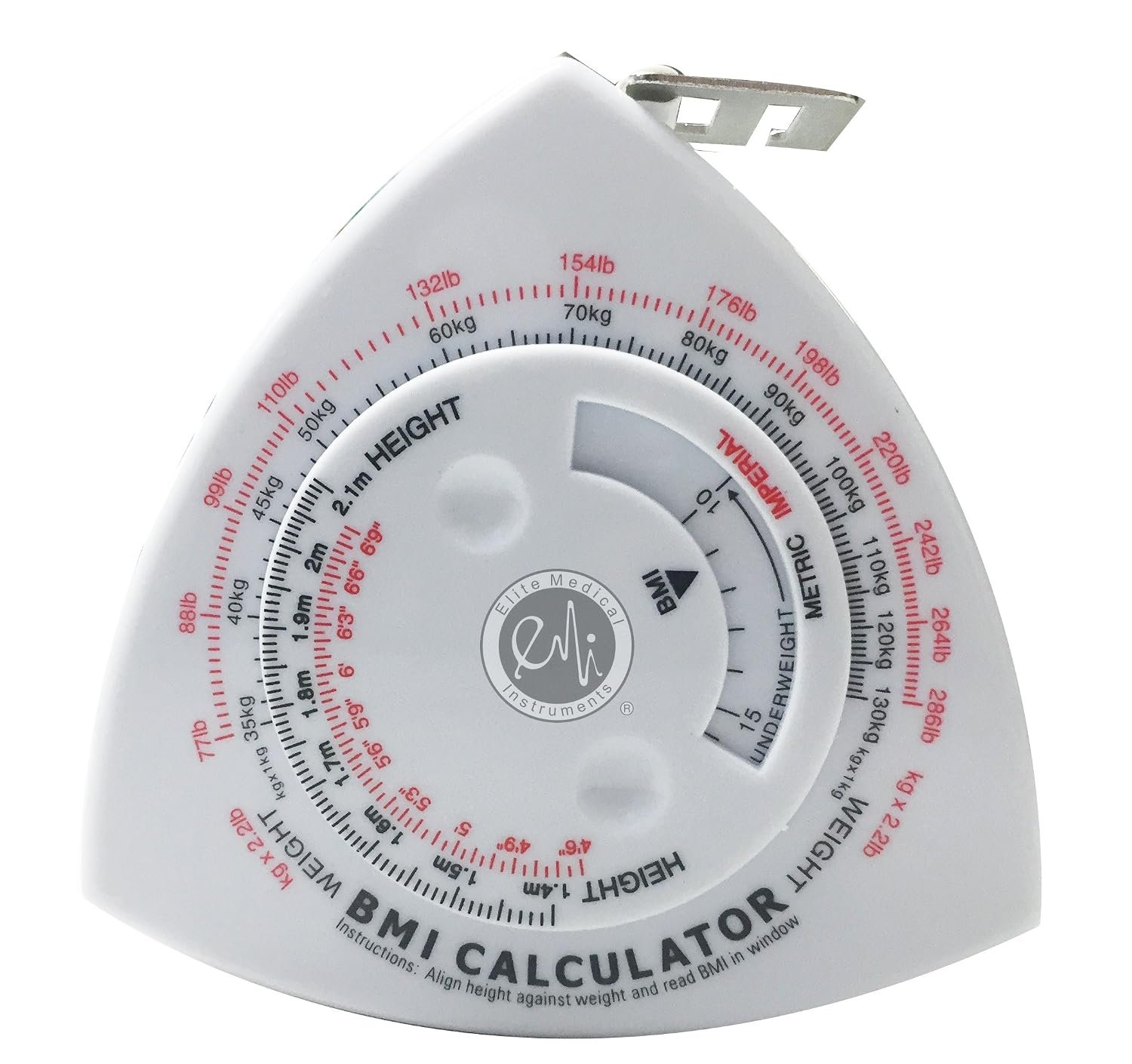 EMI Triangle BMI Body Mass Index Calculator and Body Tape Measure – 60″ / 1.5 m ECB-301