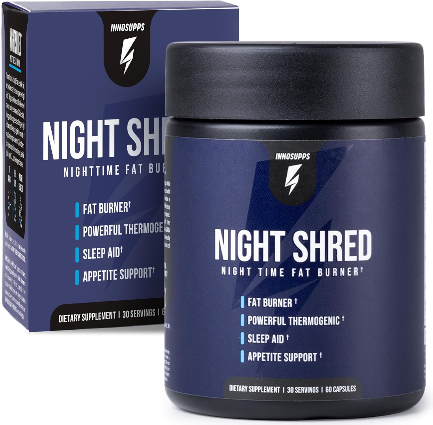 InnoSupps Night Shred – Night Time Fat Burner, Weight Loss, and Natural Sleep Support Ashwagandha, 5-HTP, CLA, Melatonin Appetite Suppressant Fat Burning 60 Vegetarian Capsule / 30 Day Supply