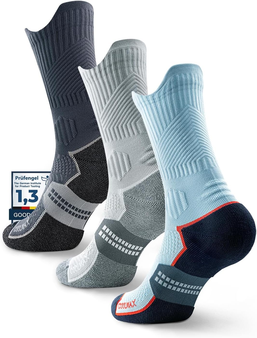 Juclise Compression Crew Running Socks, Summer Coolmax Bamboo Viscose Moisture-Wicking Anti-Blister Padded Athletic Hiking